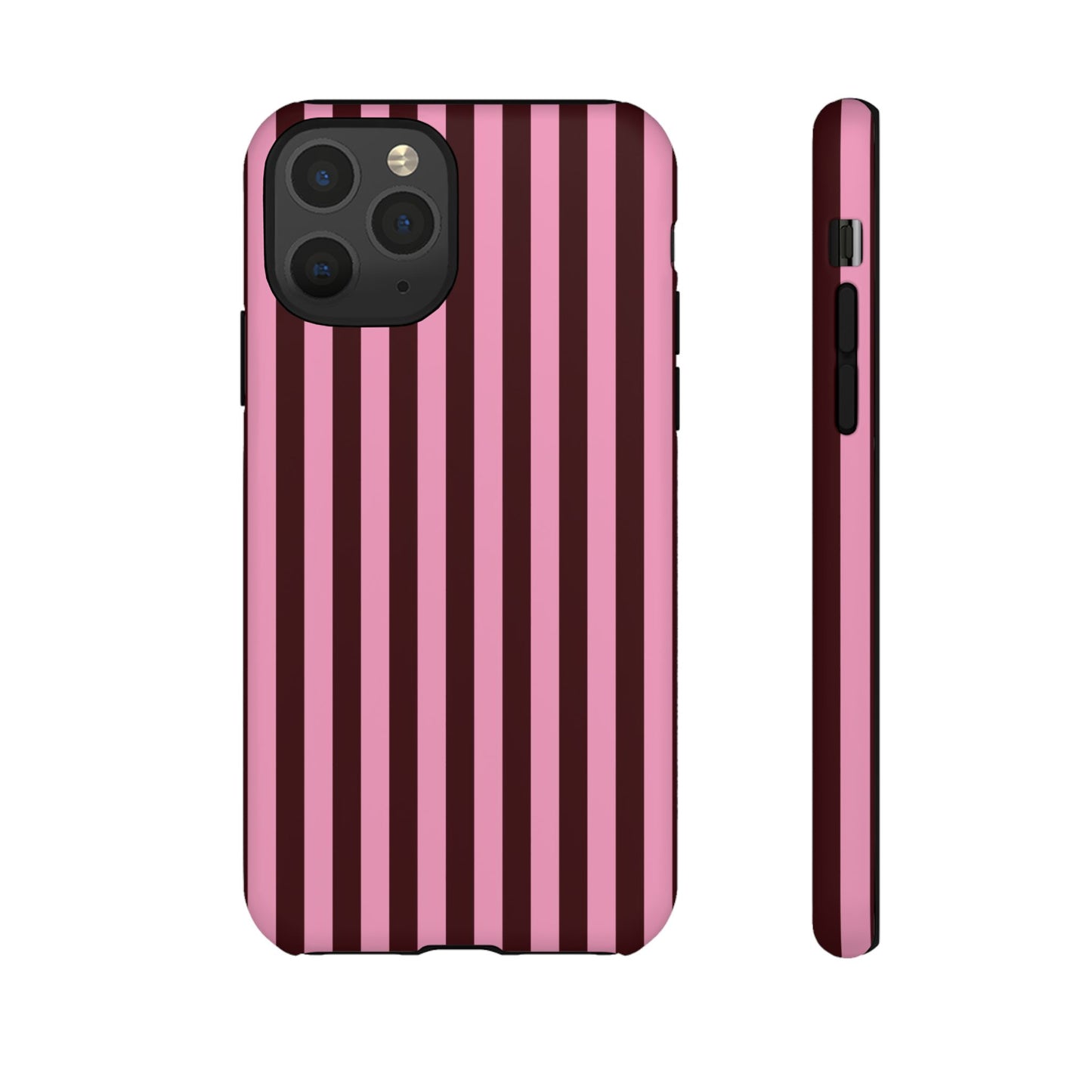 Striped Pink & Burgundy Tough Phone Case — Durable Vertical Stripe Protection