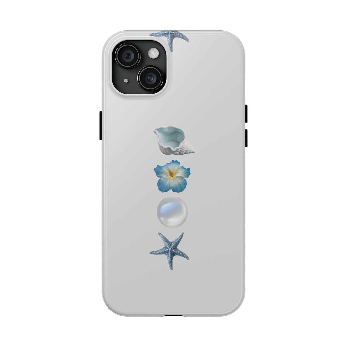 Ocean-Inspired Tough Phone Cases - Coastal Design with Shells and Pearls