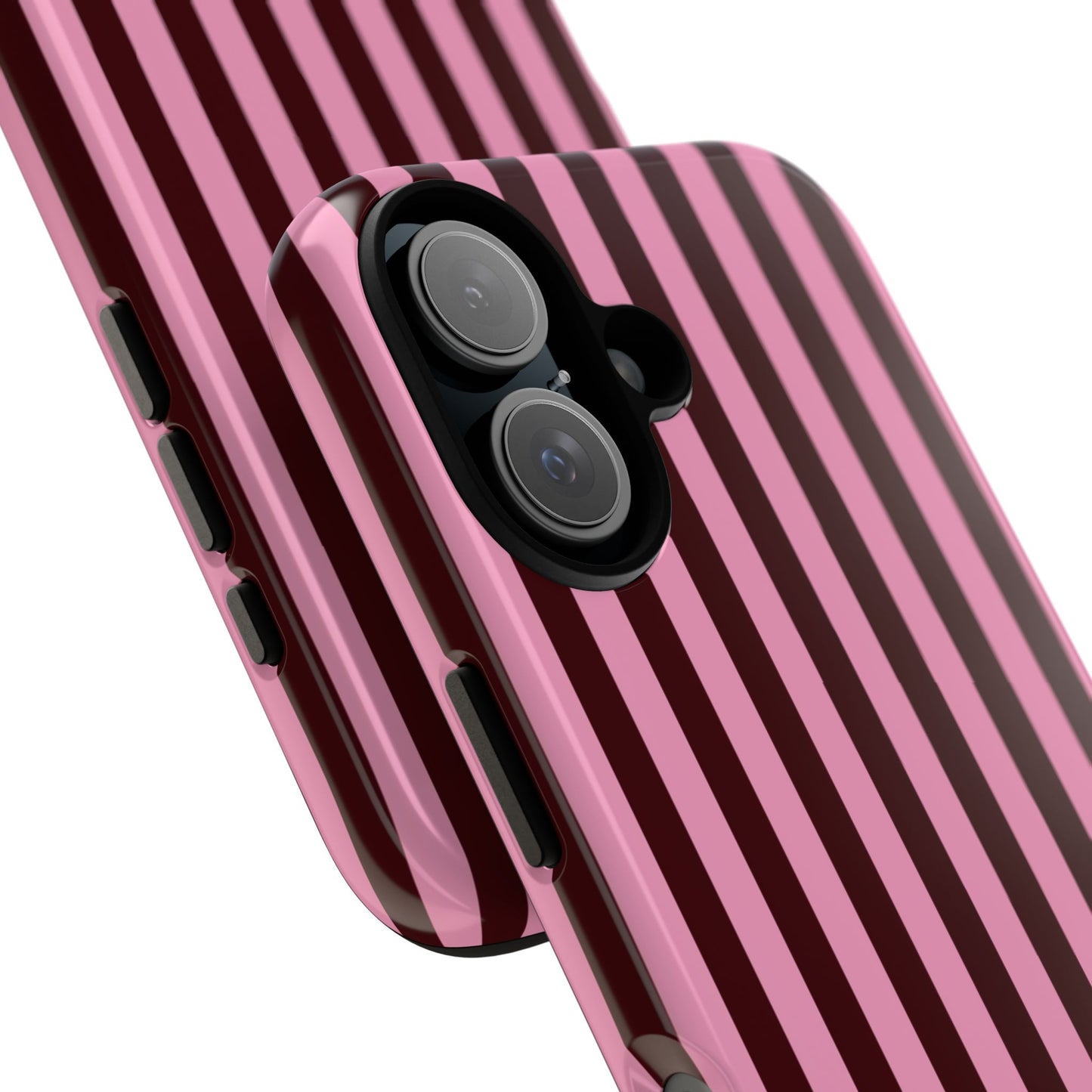 Striped Pink & Burgundy Tough Phone Case — Durable Vertical Stripe Protection