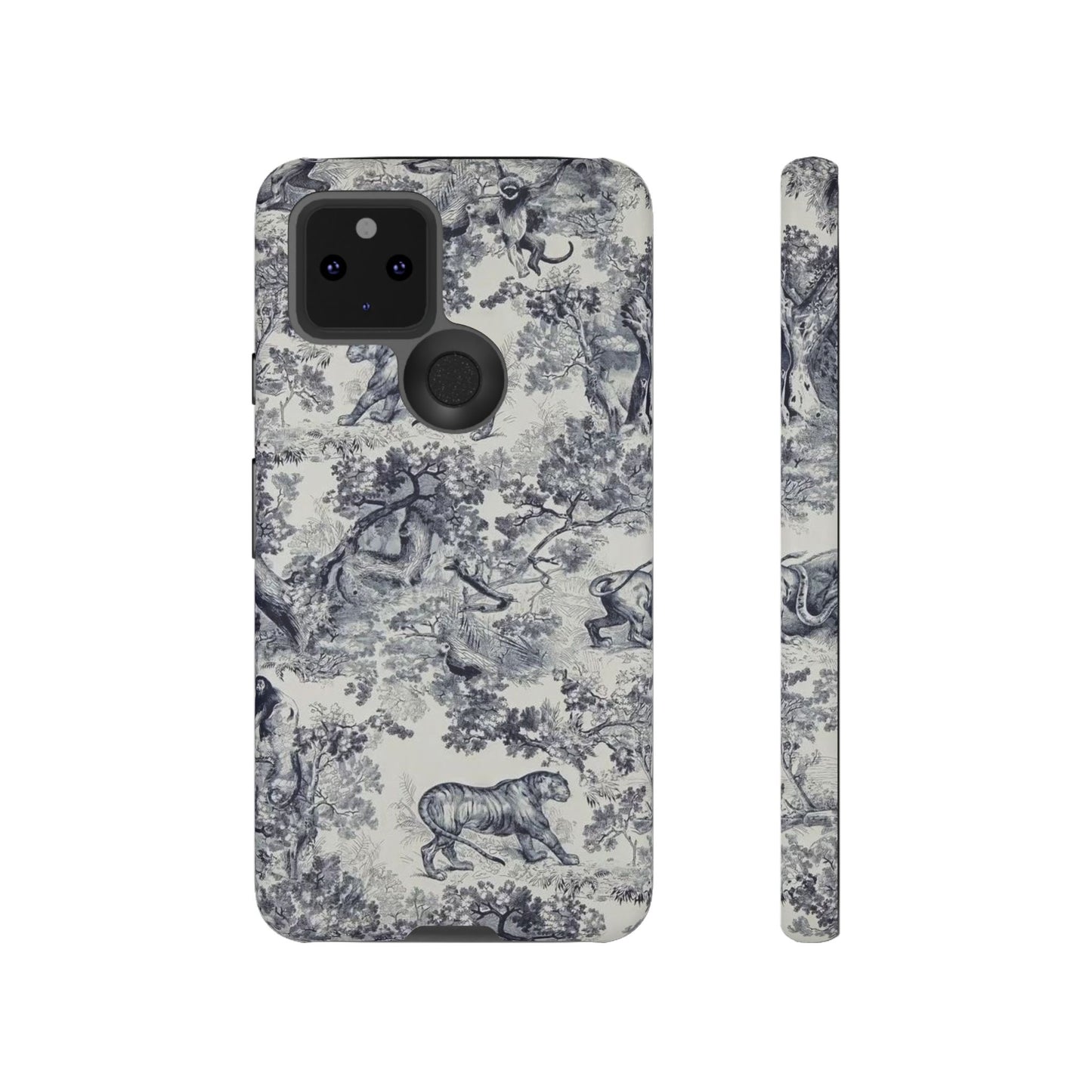Toile Safari Phone Case — Vintage Tiger & Jungle Pattern Protective Tough Case