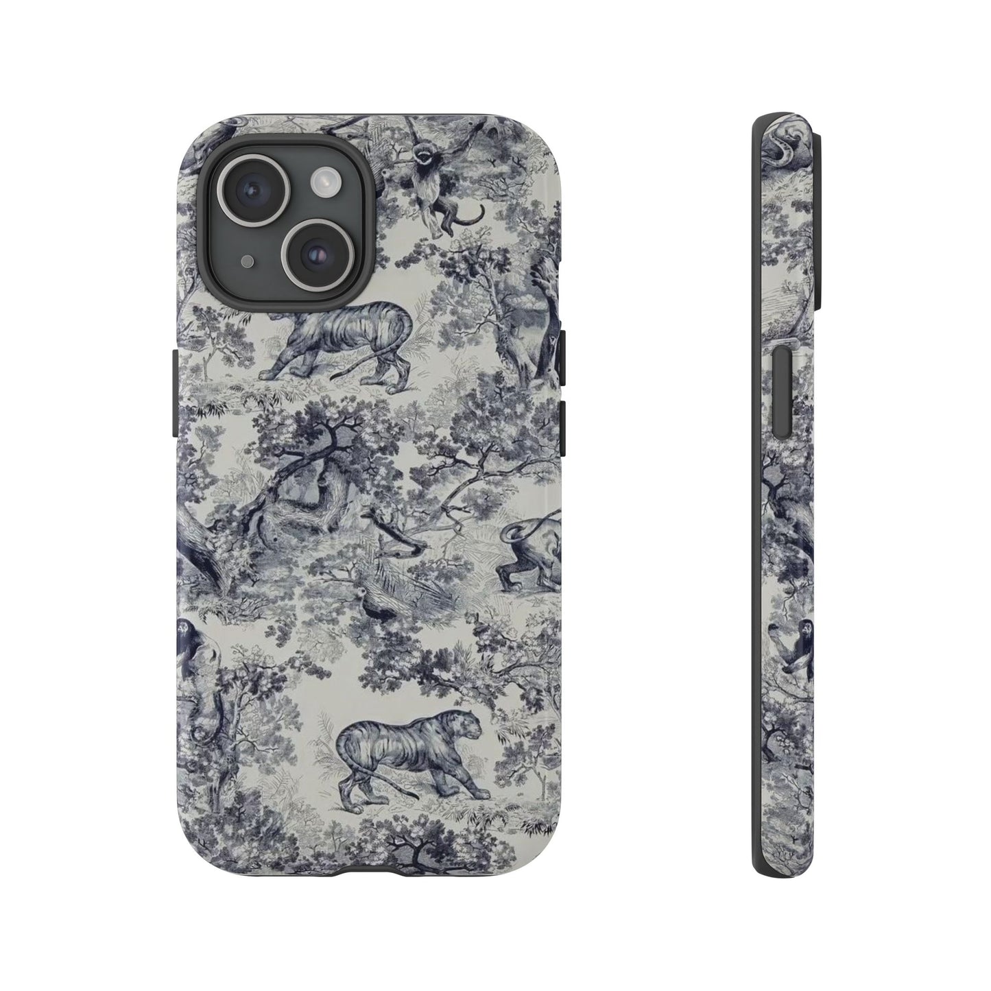 Toile Safari Phone Case — Vintage Tiger & Jungle Pattern Protective Tough Case
