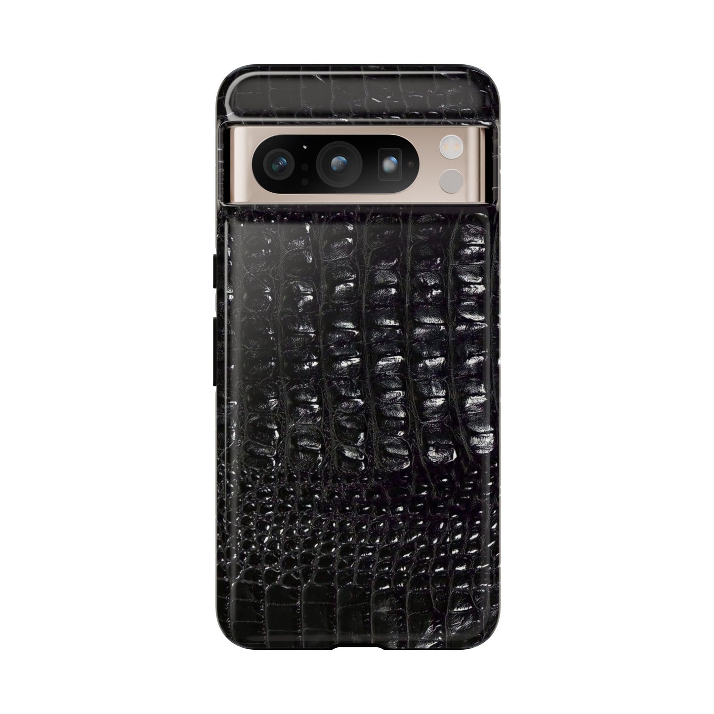 Black Croc Texture Tough Phone Case — Rugged Protective iPhone Cover