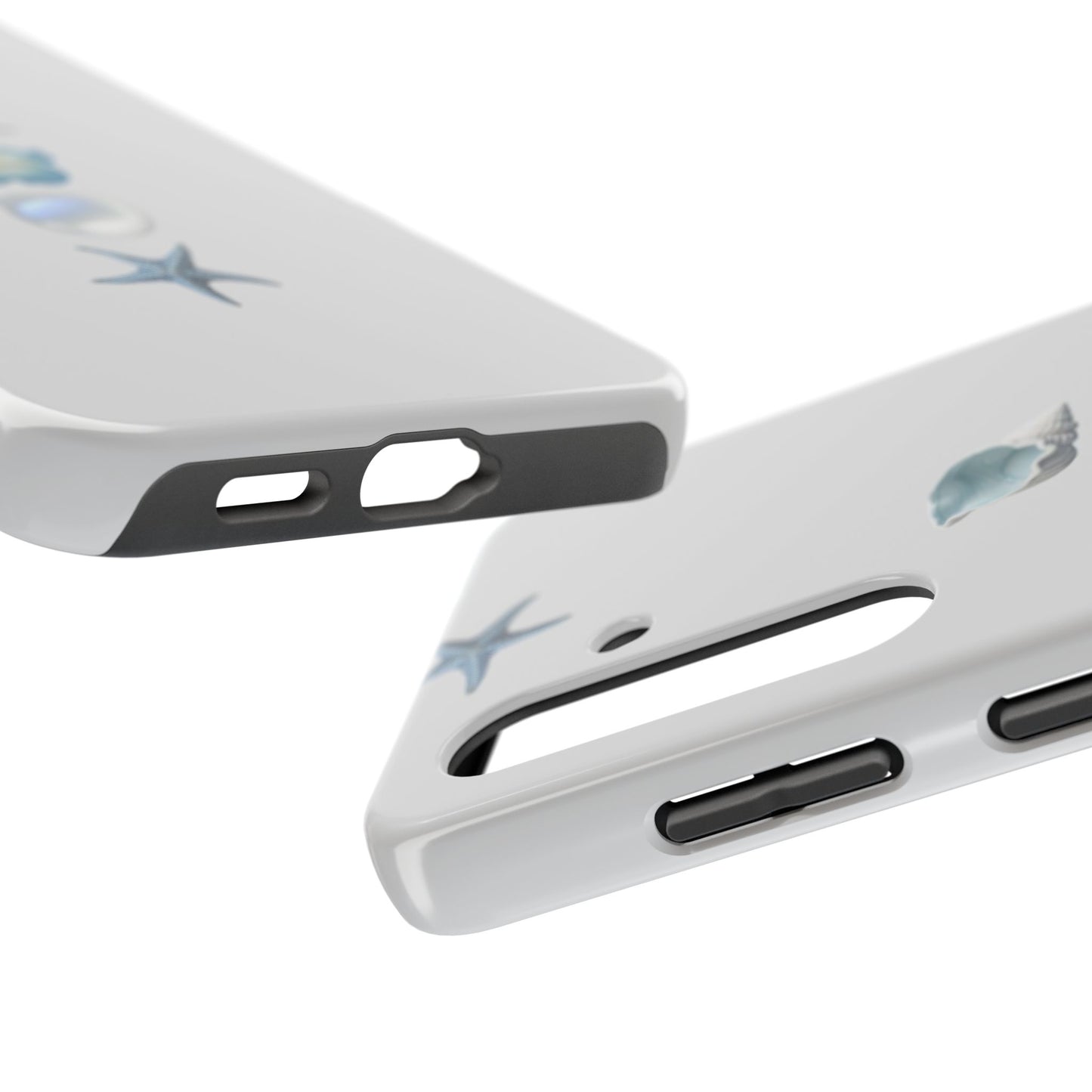 Ocean-Inspired Tough Phone Cases - Coastal Design with Shells and Pearls