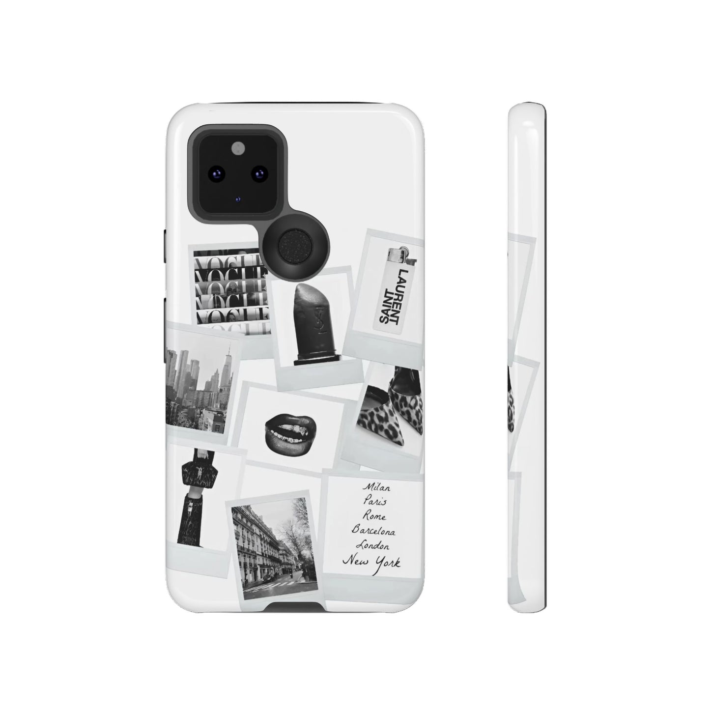 Phone Case — Black & White Polaroid Collage (City, Fashion, Lipstick)