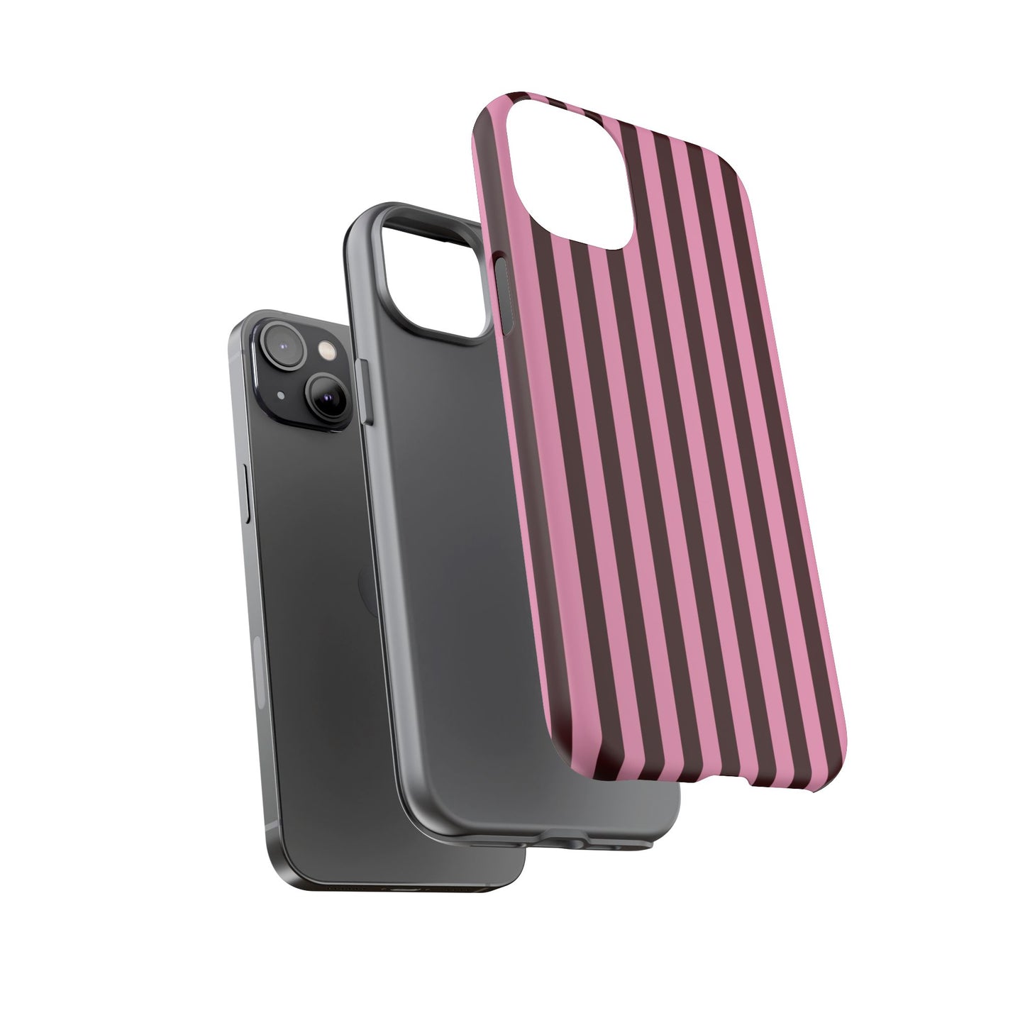 Striped Pink & Burgundy Tough Phone Case — Durable Vertical Stripe Protection