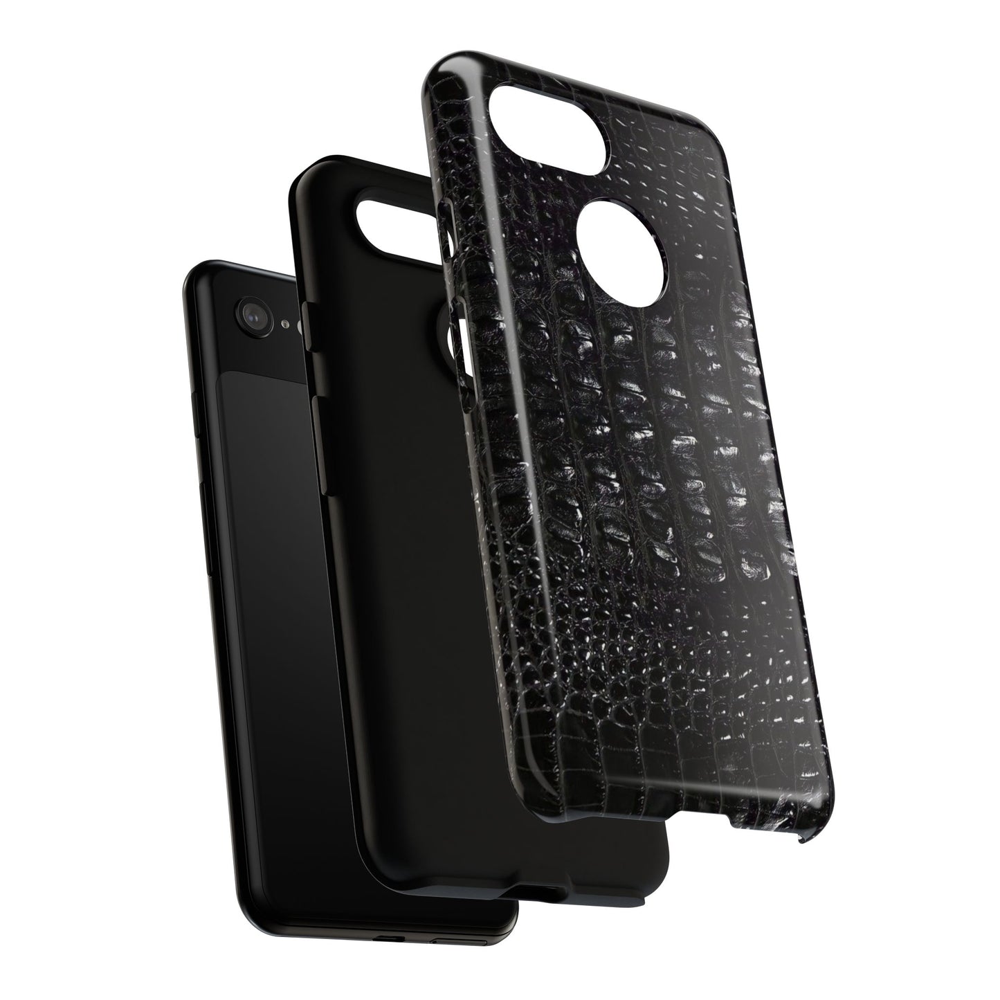 Black Croc Texture Tough Phone Case — Rugged Protective iPhone Cover