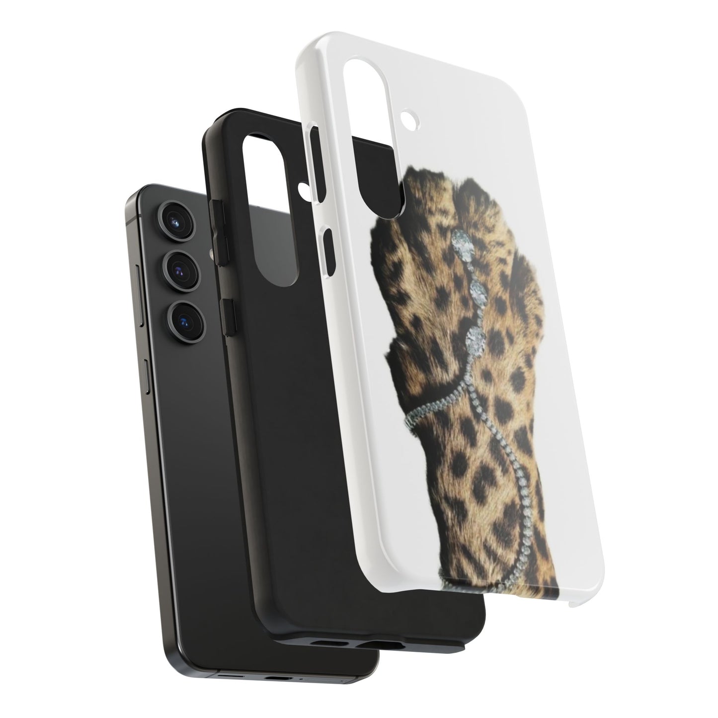 Stylish Leopard Print Tough Phone Case with Diamond Accessories