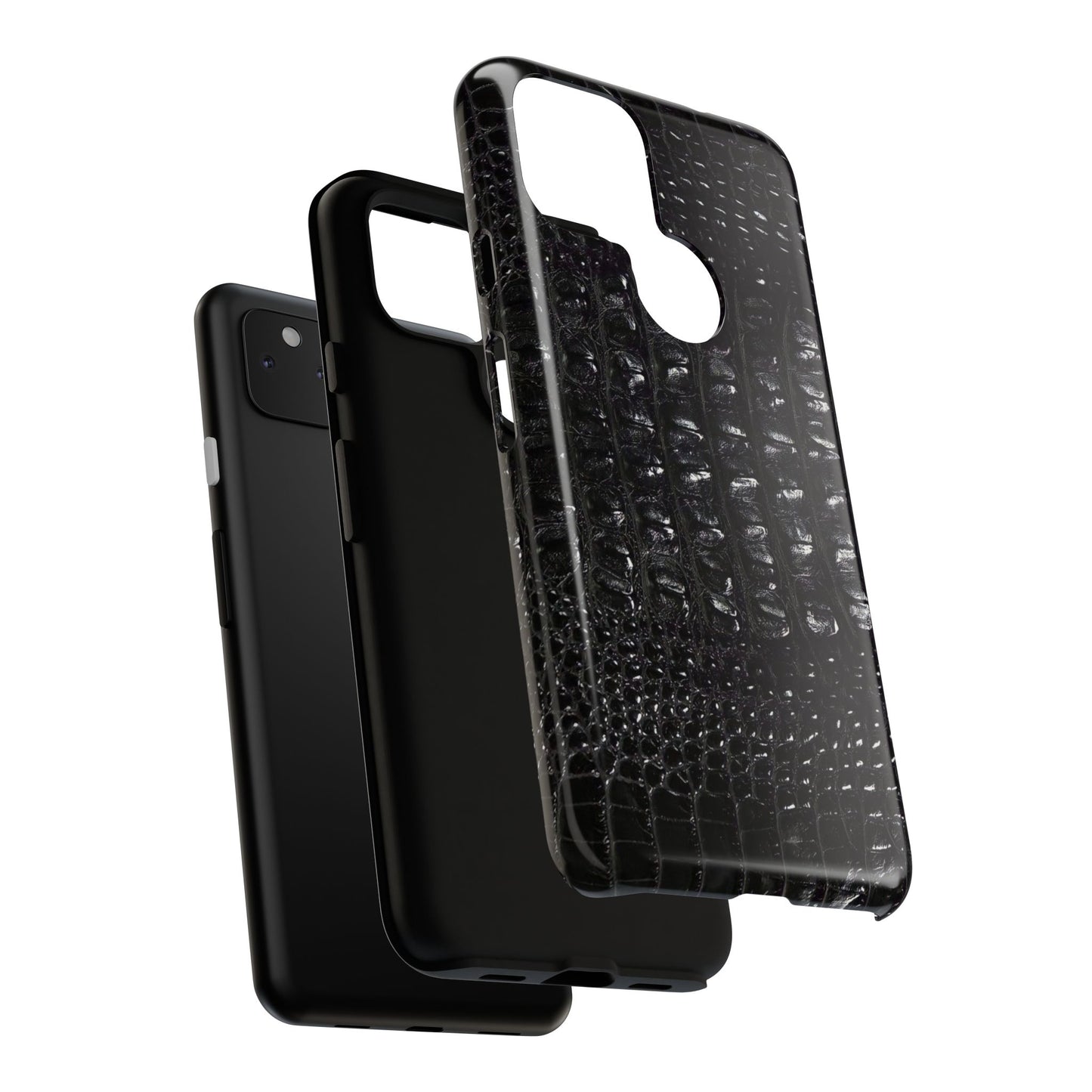 Black Croc Texture Tough Phone Case — Rugged Protective iPhone Cover