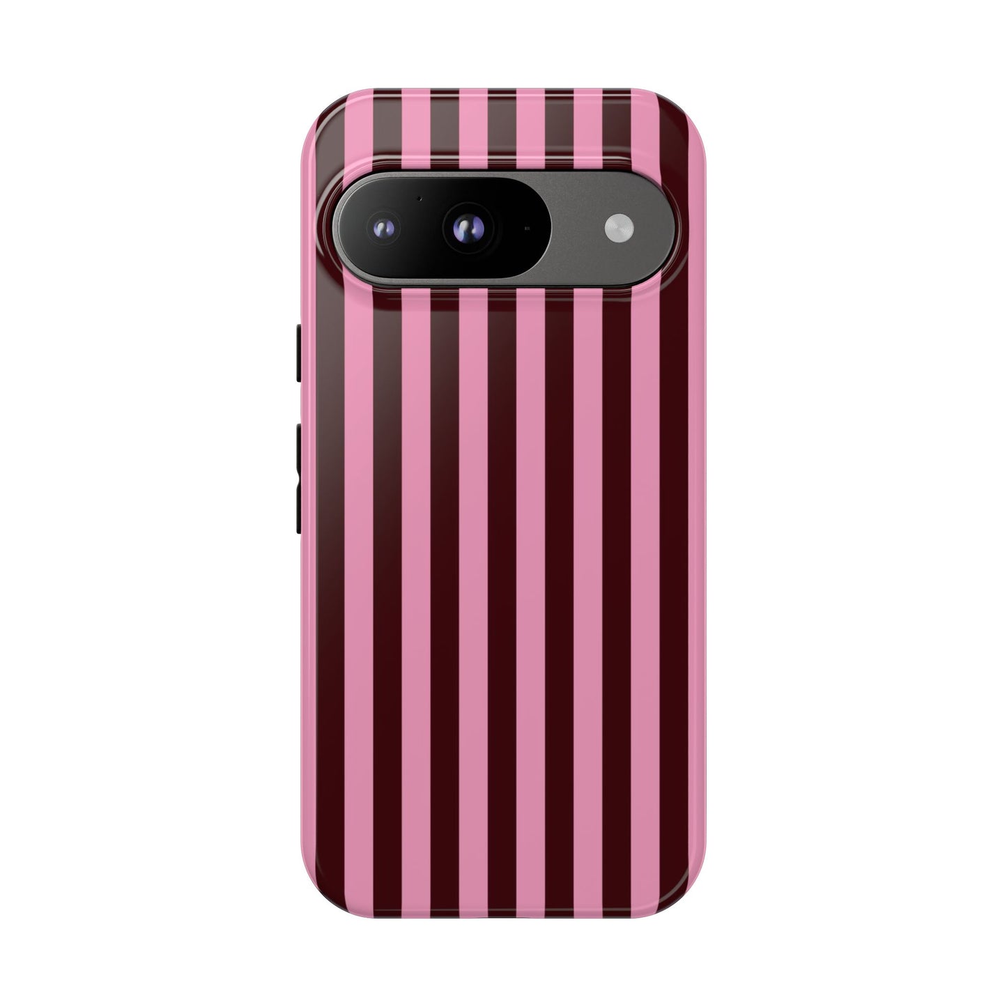Striped Pink & Burgundy Tough Phone Case — Durable Vertical Stripe Protection