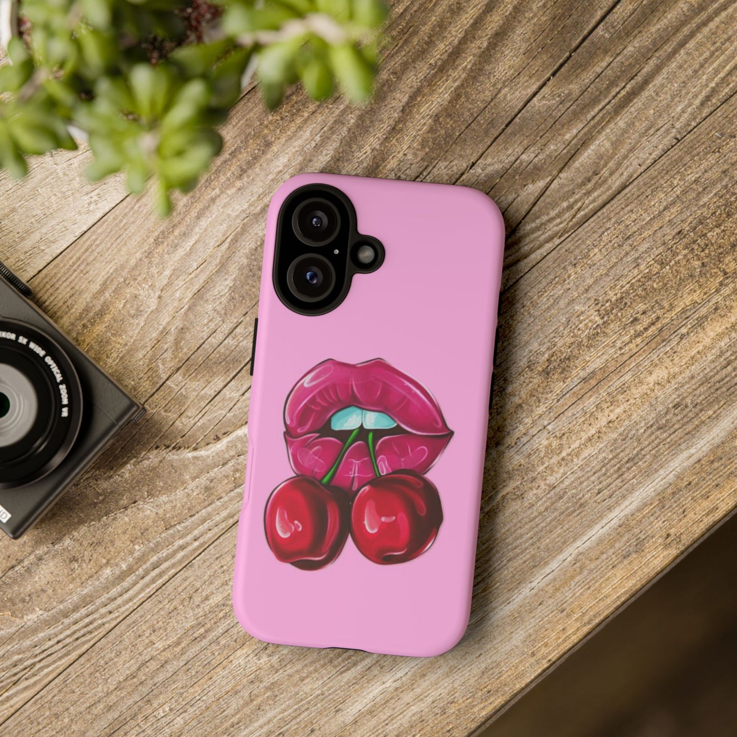 Stylish Phone Case with Cherry Kiss Design, Cute Gift for Her, Trendy Mobile Accessory, Perfect for Birthdays, Valentine's Day, Everyday Use