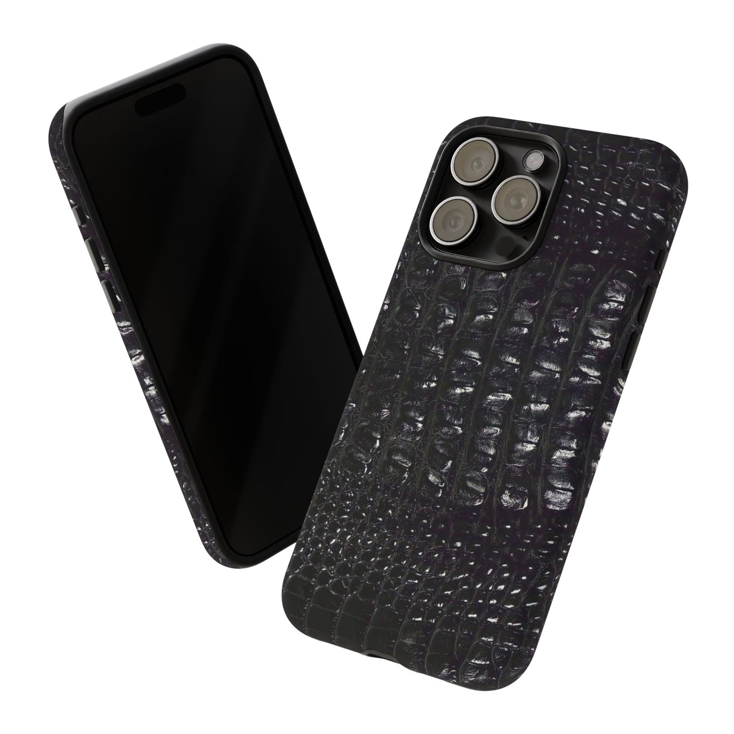 Black Croc Texture Tough Phone Case — Rugged Protective iPhone Cover
