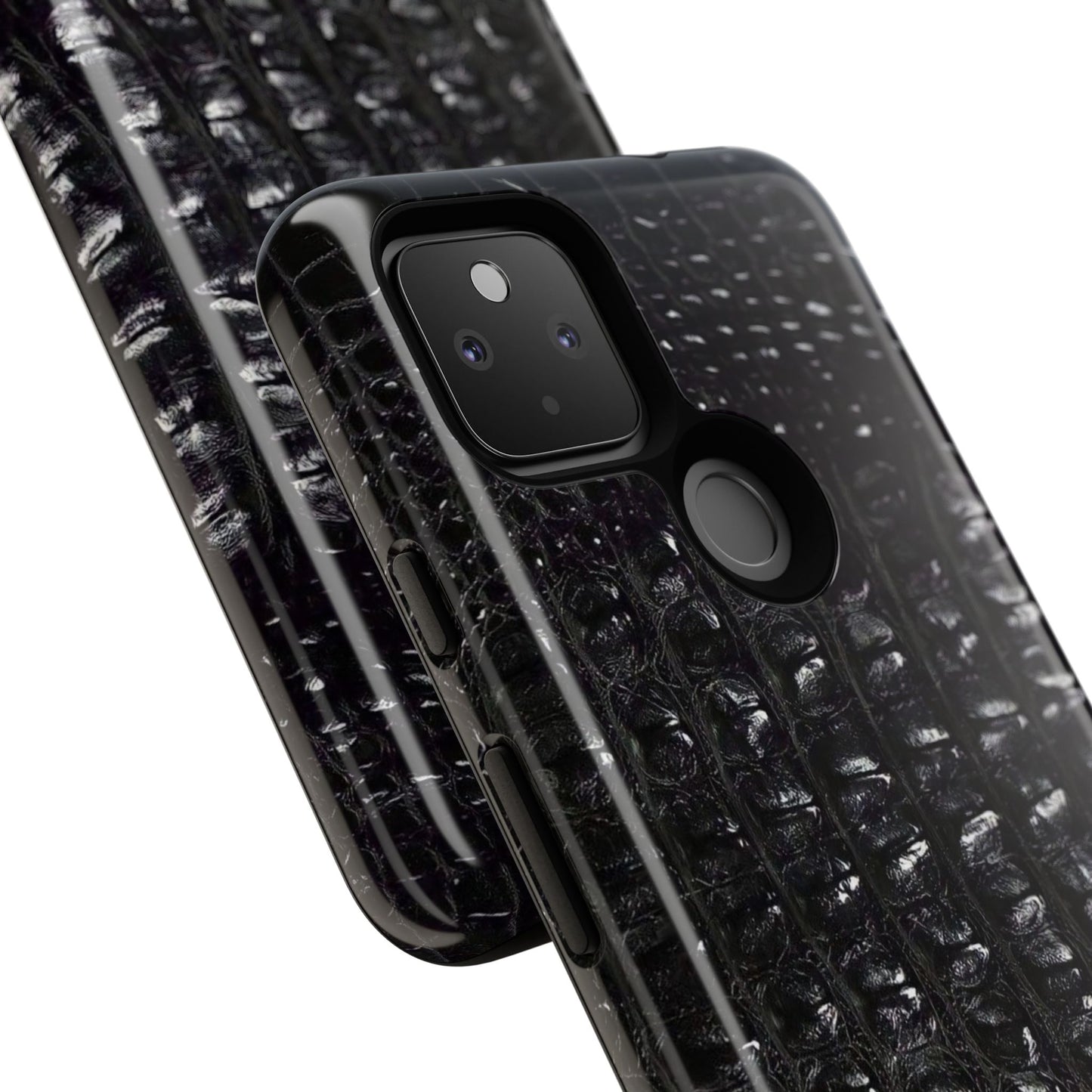 Black Croc Texture Tough Phone Case — Rugged Protective iPhone Cover