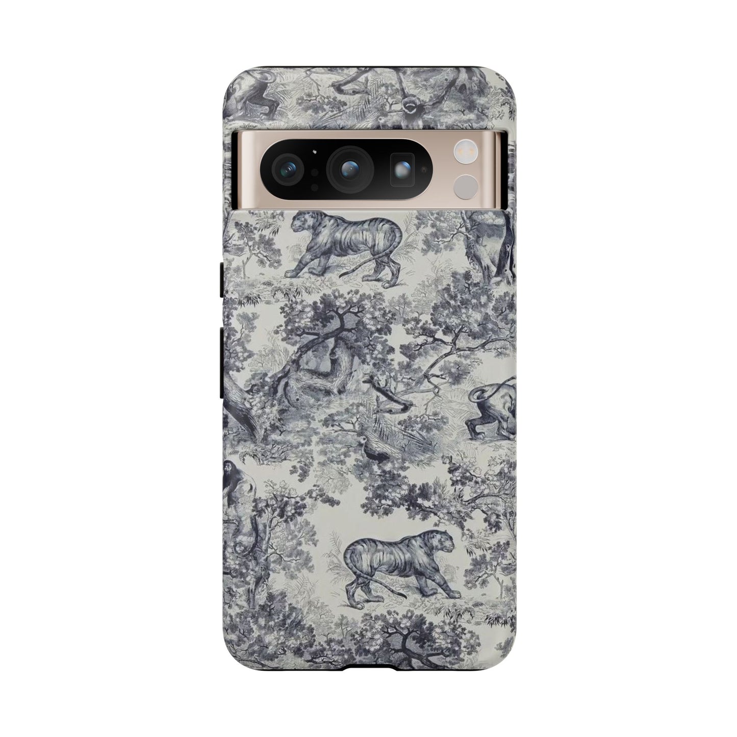Toile Safari Phone Case — Vintage Tiger & Jungle Pattern Protective Tough Case