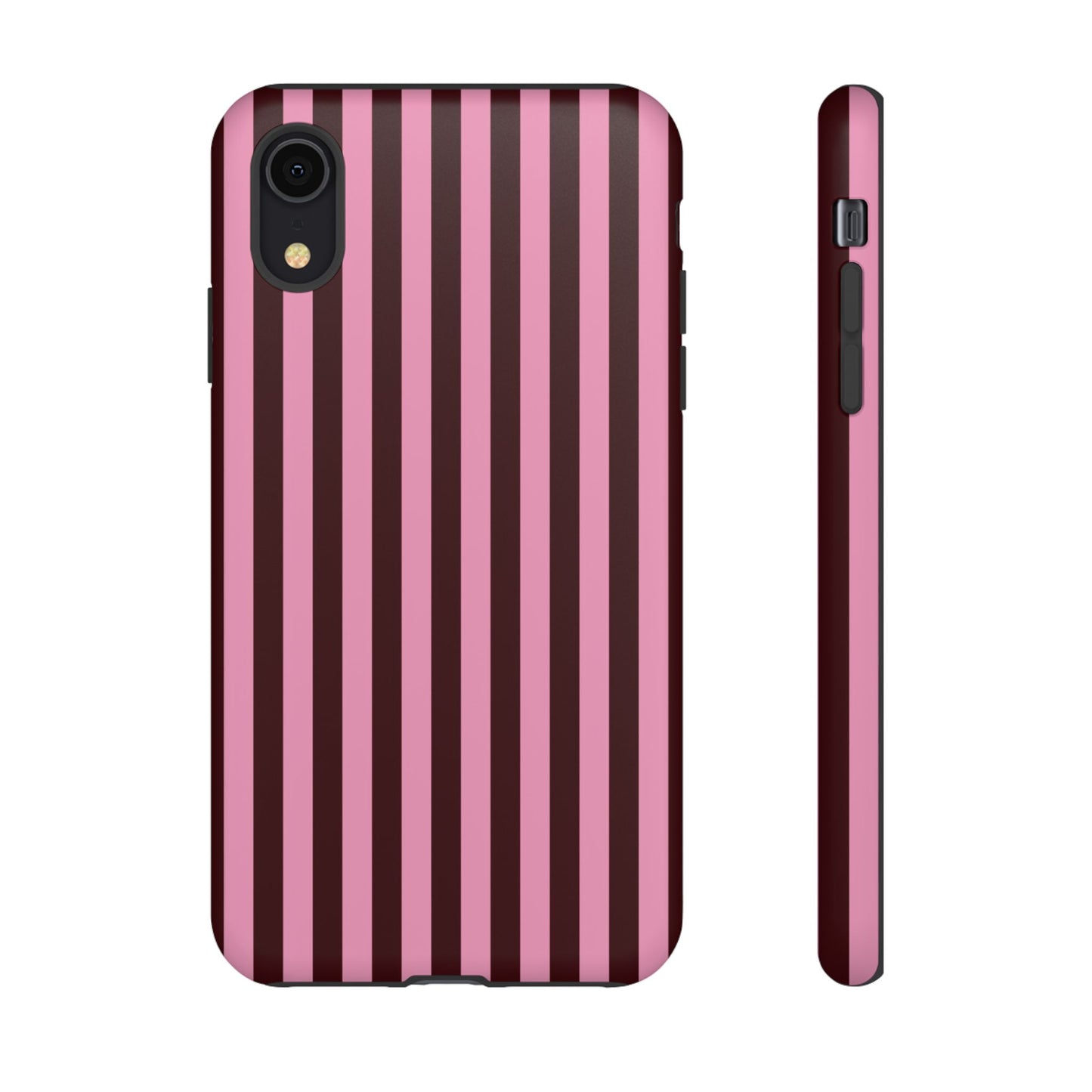 Striped Pink & Burgundy Tough Phone Case — Durable Vertical Stripe Protection