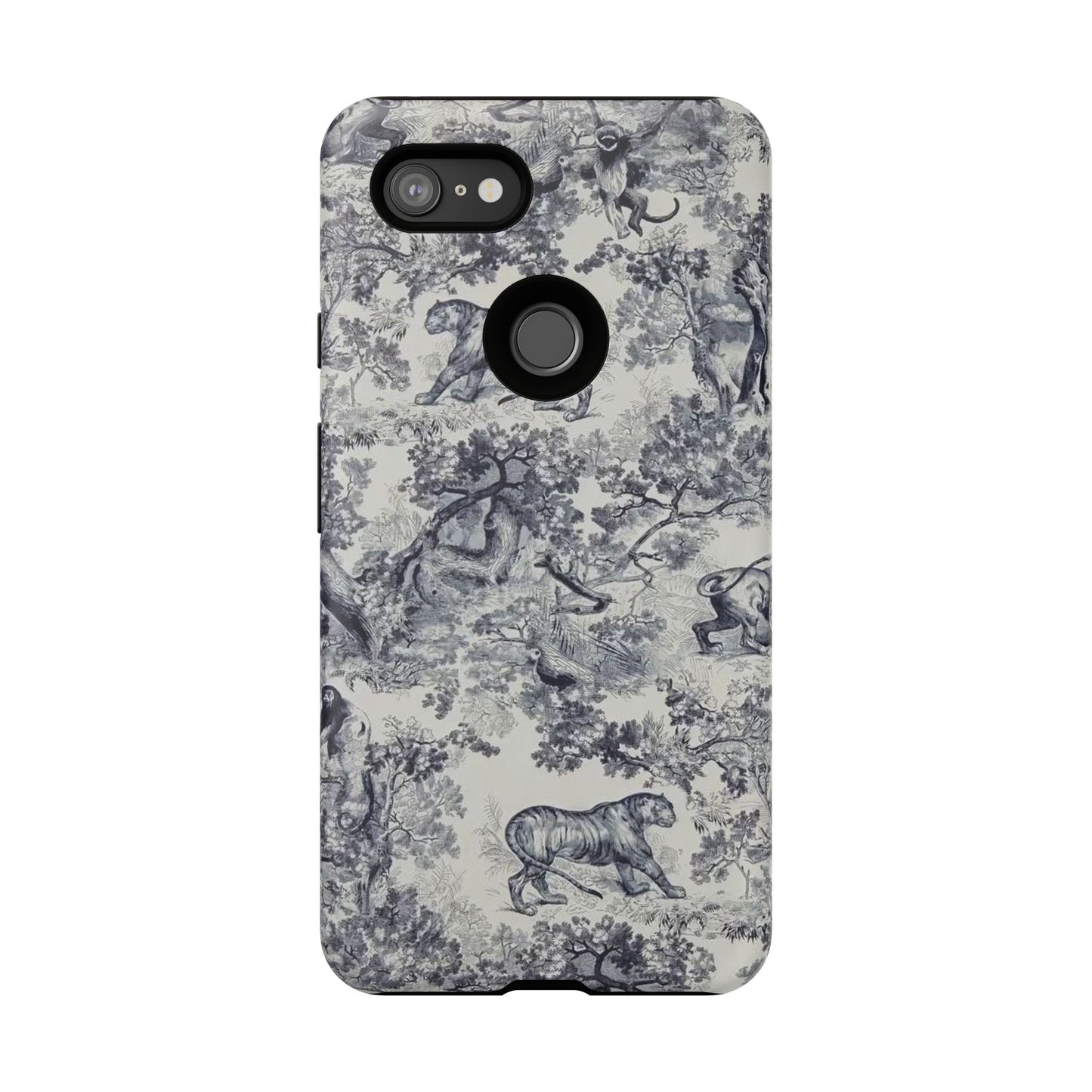 Toile Safari Phone Case — Vintage Tiger & Jungle Pattern Protective Tough Case