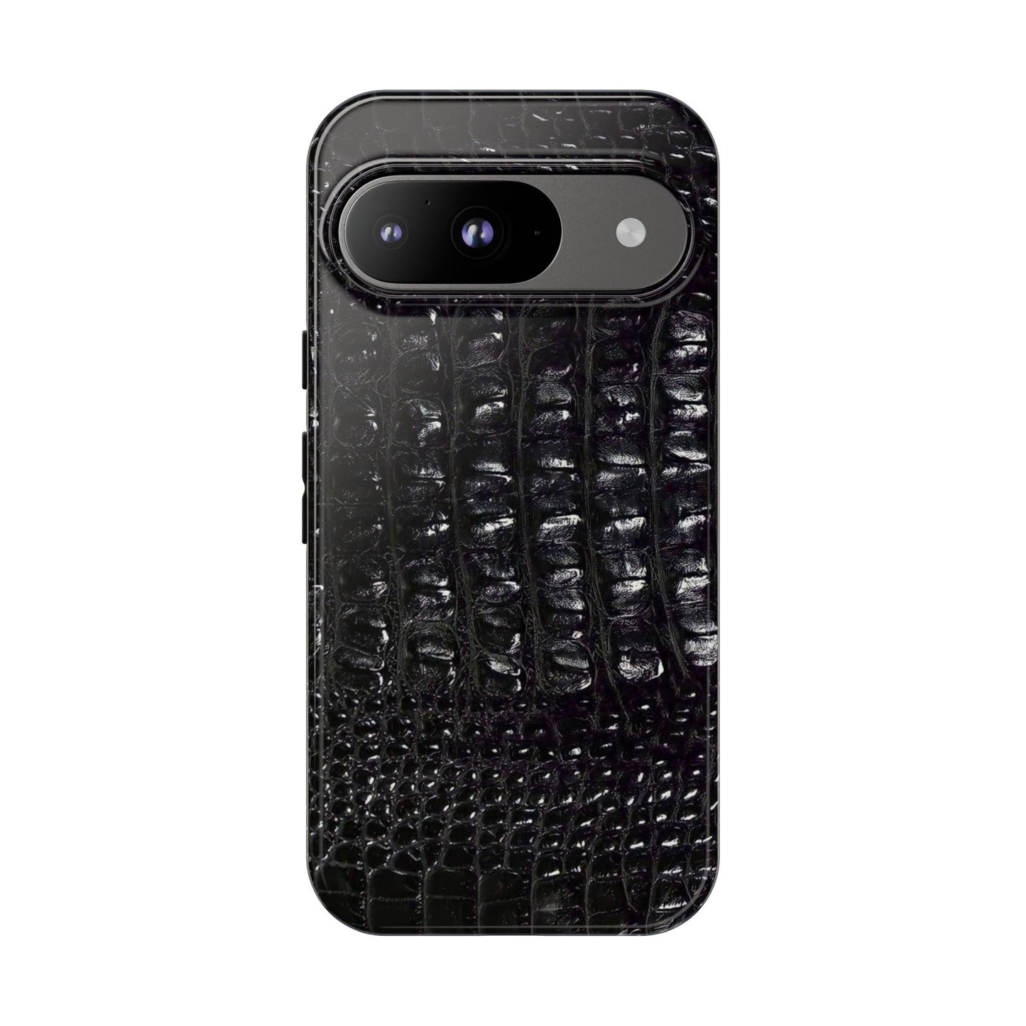 Black Croc Texture Tough Phone Case — Rugged Protective iPhone Cover