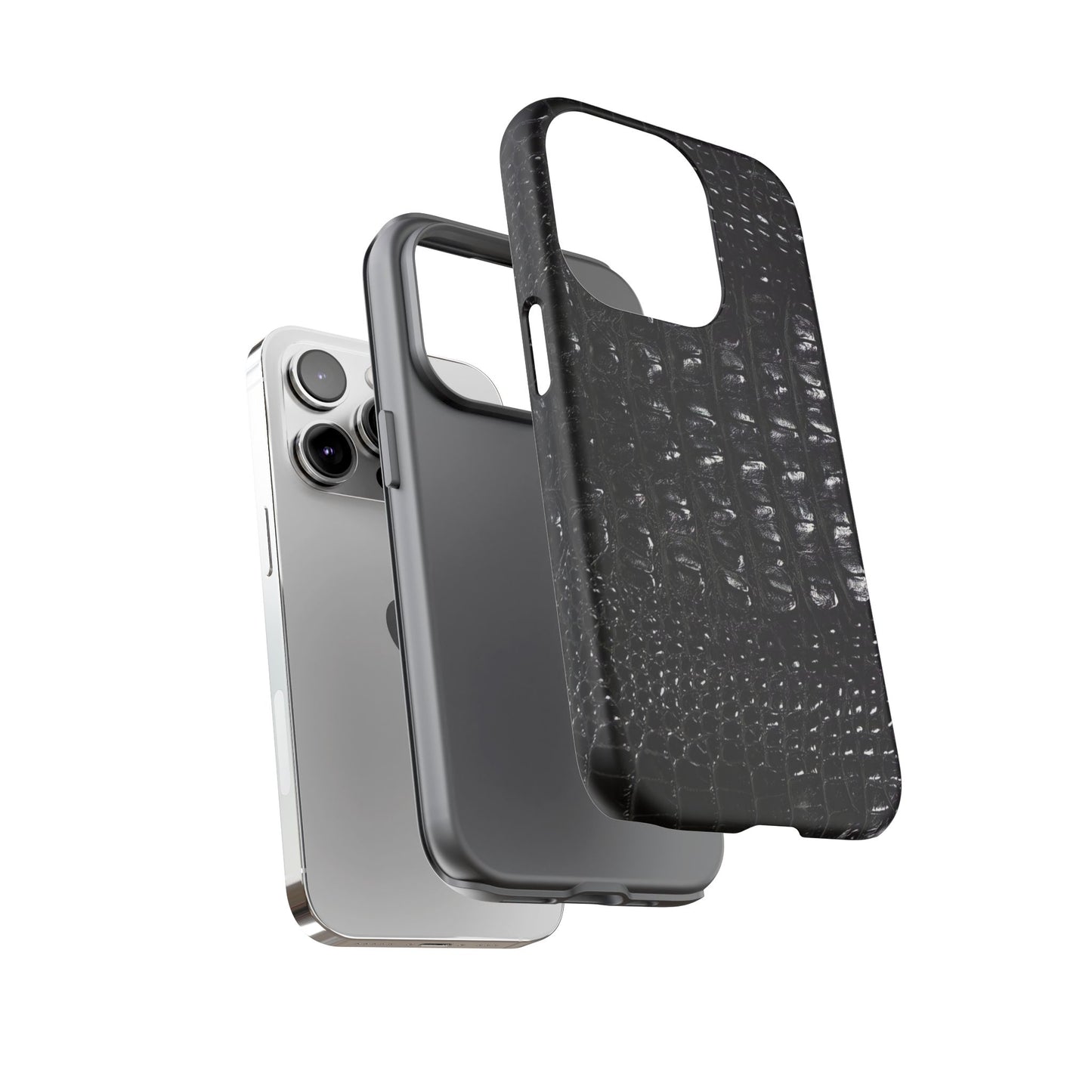 Black Croc Texture Tough Phone Case — Rugged Protective iPhone Cover