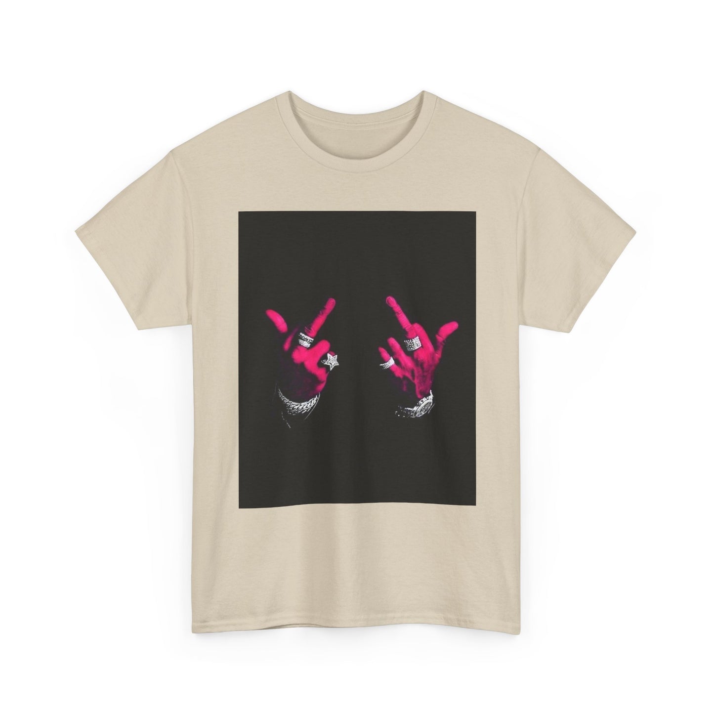 Unisex Heavy Cotton Tee with Bold Hand Gesture Graphic, Casual Wear, Unique Gift, Street Style, Everyday Fashion, Statement Tee