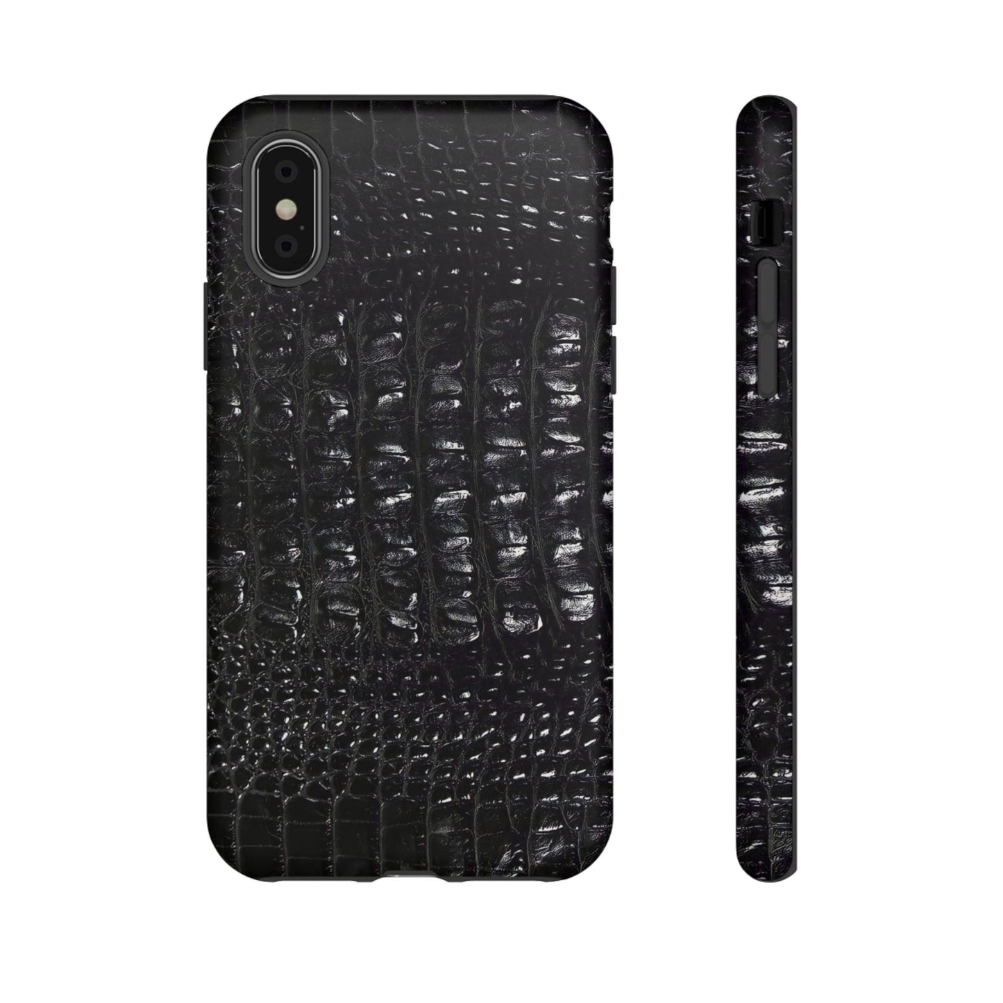 Black Croc Texture Tough Phone Case — Rugged Protective iPhone Cover