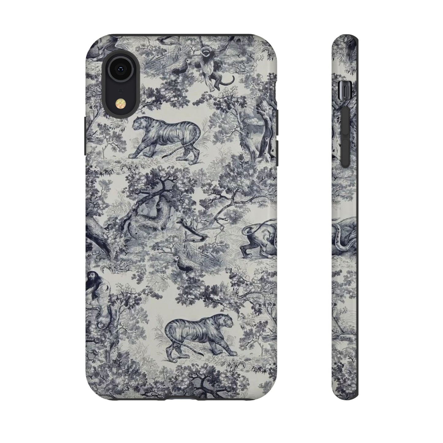 Toile Safari Phone Case — Vintage Tiger & Jungle Pattern Protective Tough Case