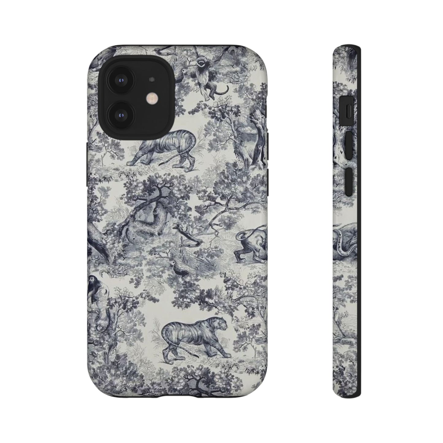Toile Safari Phone Case — Vintage Tiger & Jungle Pattern Protective Tough Case