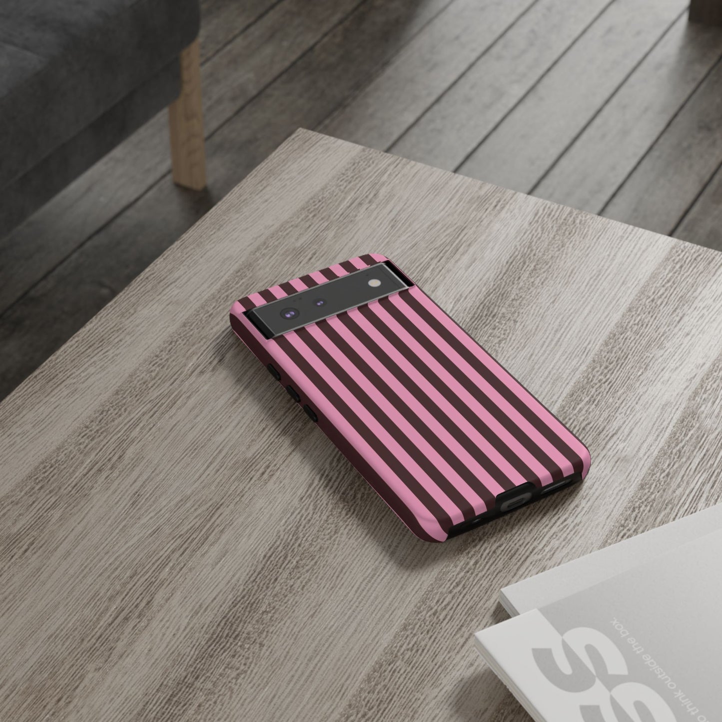Striped Pink & Burgundy Tough Phone Case — Durable Vertical Stripe Protection