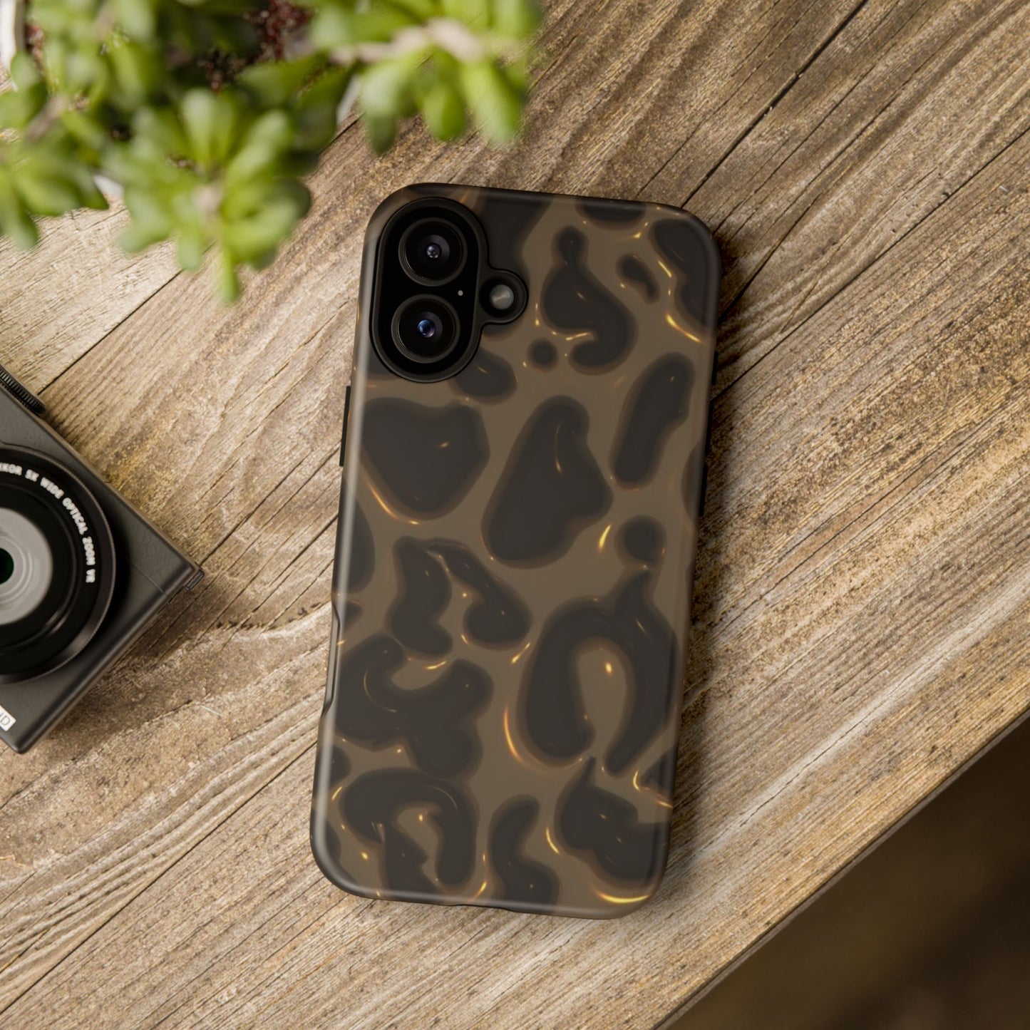 Leopard Gloss Tough Phone Case — Durable Protective iPhone Cover with Glossy Brown Animal Print