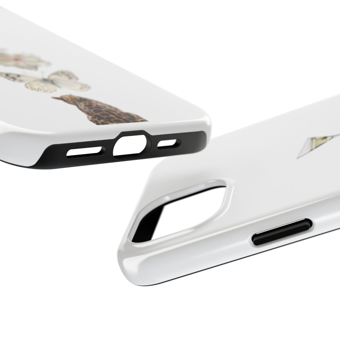 Elegant Nature-Inspired Tough Phone Case with Martini, Flower, Butterfly, and Leopard Design