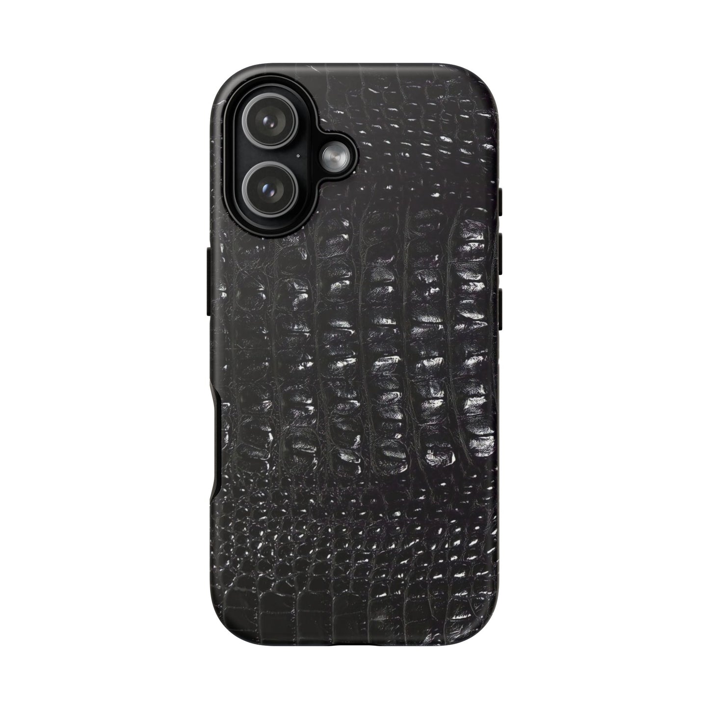 Black Croc Texture Tough Phone Case — Rugged Protective iPhone Cover