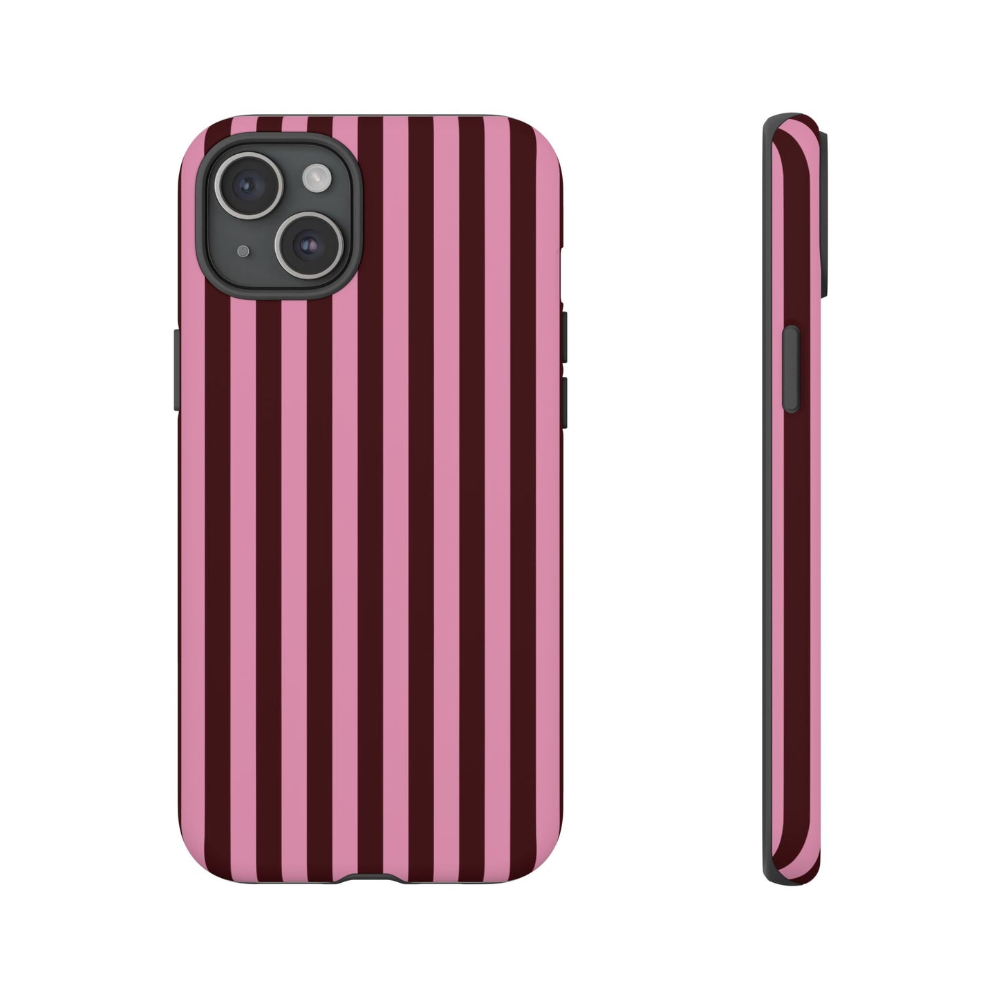 Striped Pink & Burgundy Tough Phone Case — Durable Vertical Stripe Protection