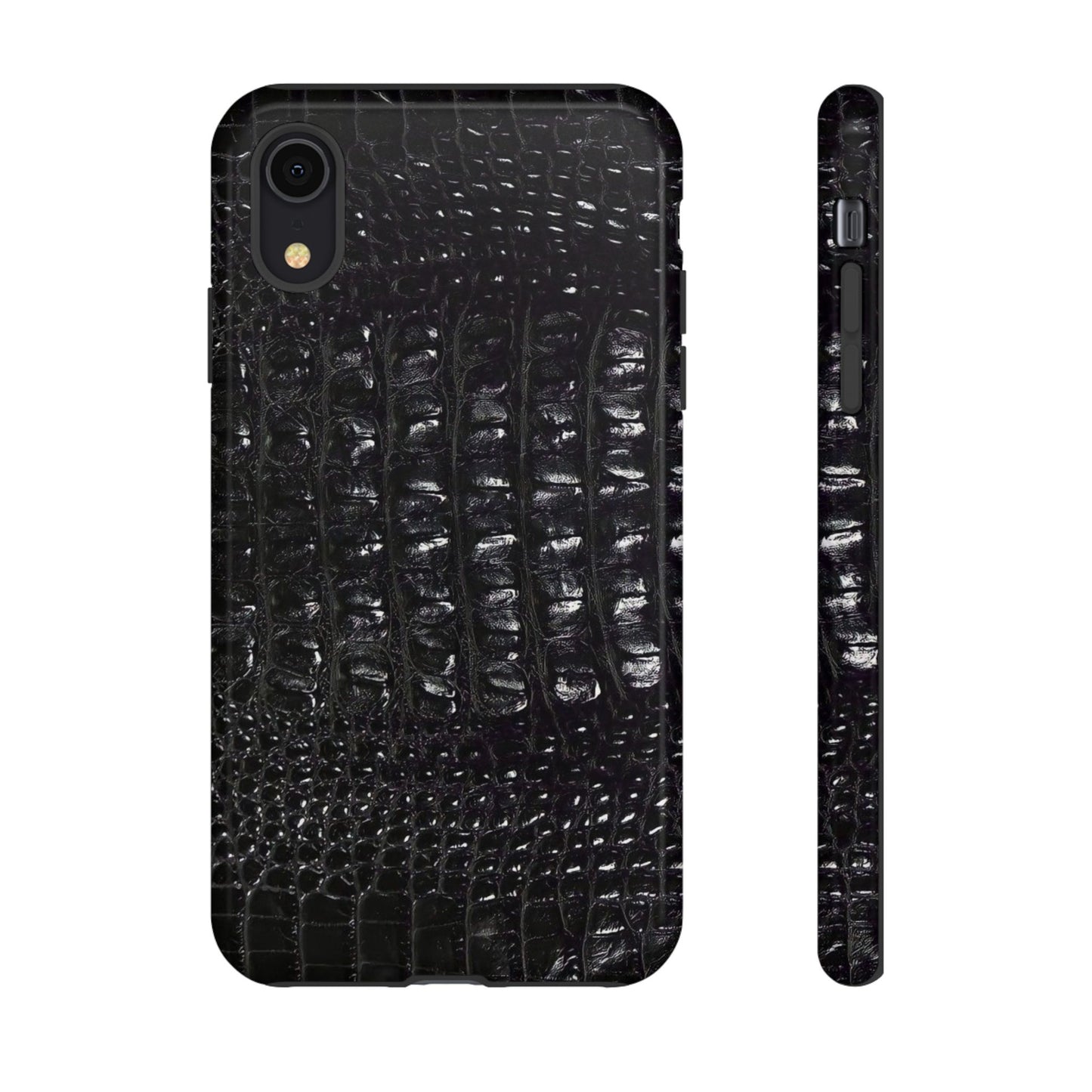 Black Croc Texture Tough Phone Case — Rugged Protective iPhone Cover