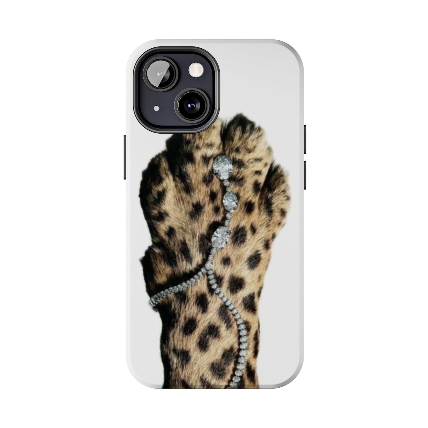 Stylish Leopard Print Tough Phone Case with Diamond Accessories