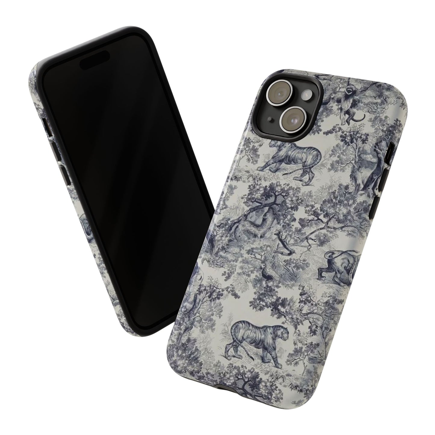 Toile Safari Phone Case — Vintage Tiger & Jungle Pattern Protective Tough Case