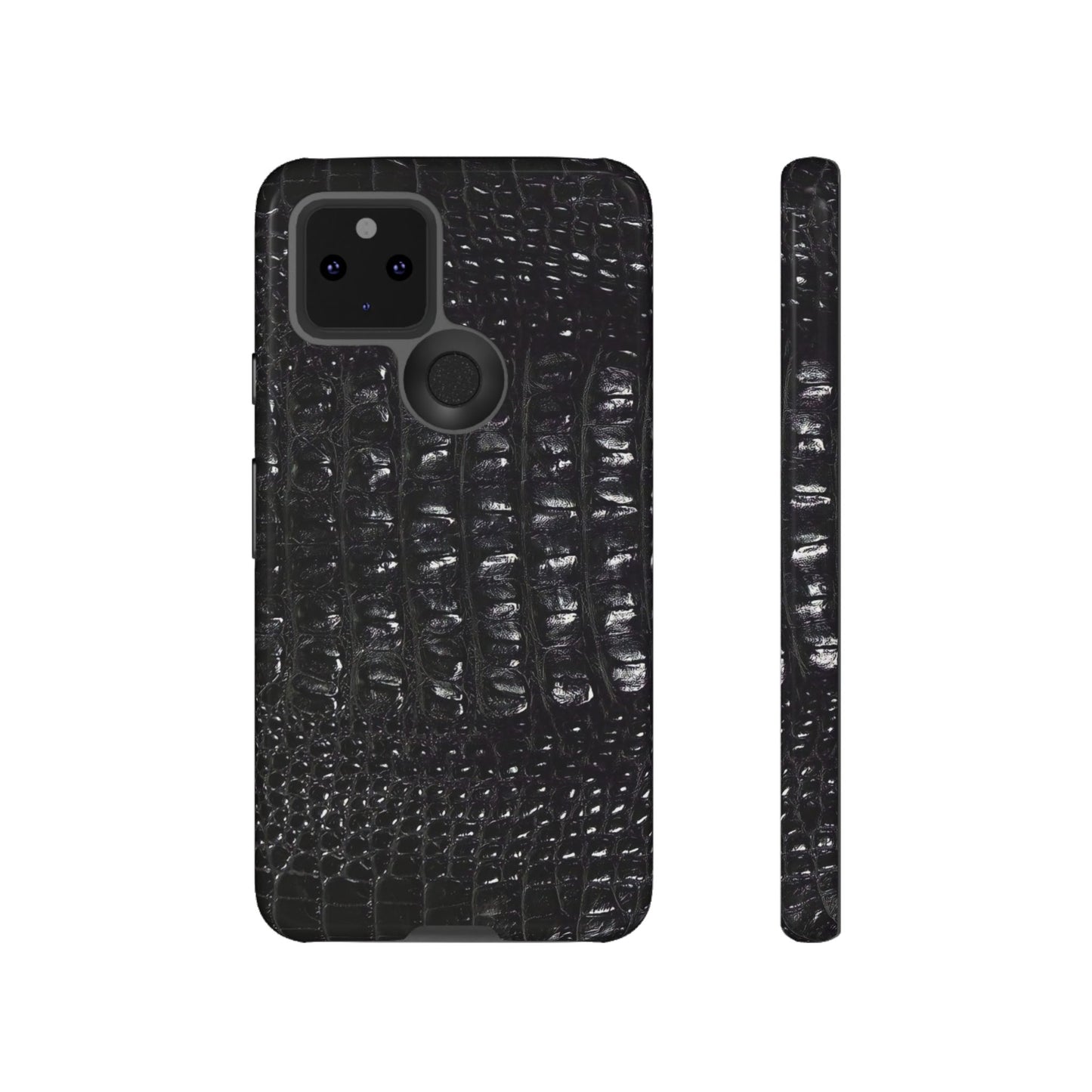 Black Croc Texture Tough Phone Case — Rugged Protective iPhone Cover