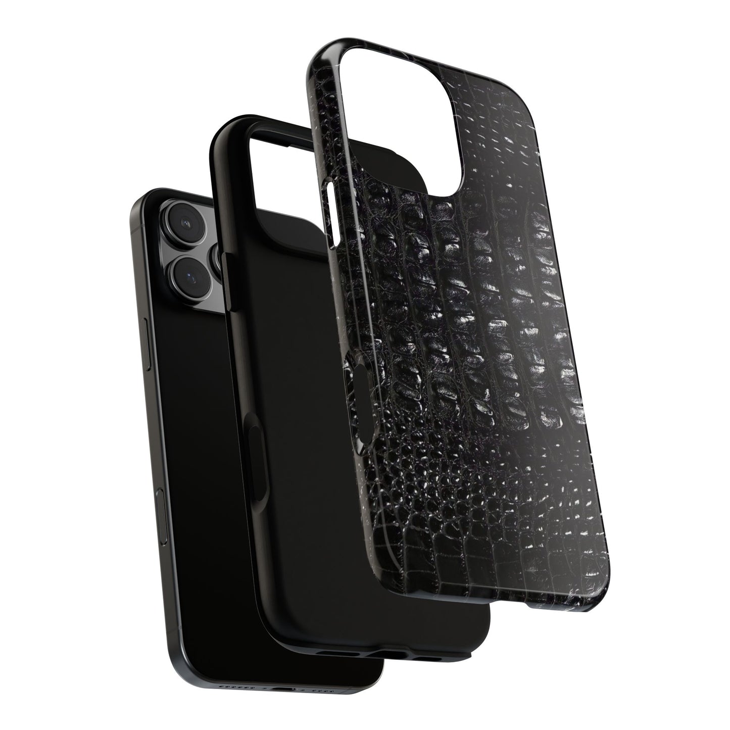 Black Croc Texture Tough Phone Case — Rugged Protective iPhone Cover