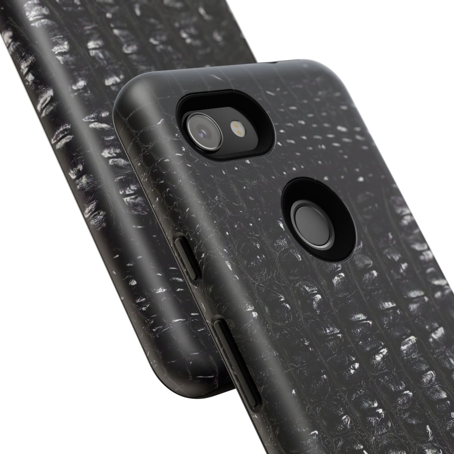 Black Croc Texture Tough Phone Case — Rugged Protective iPhone Cover