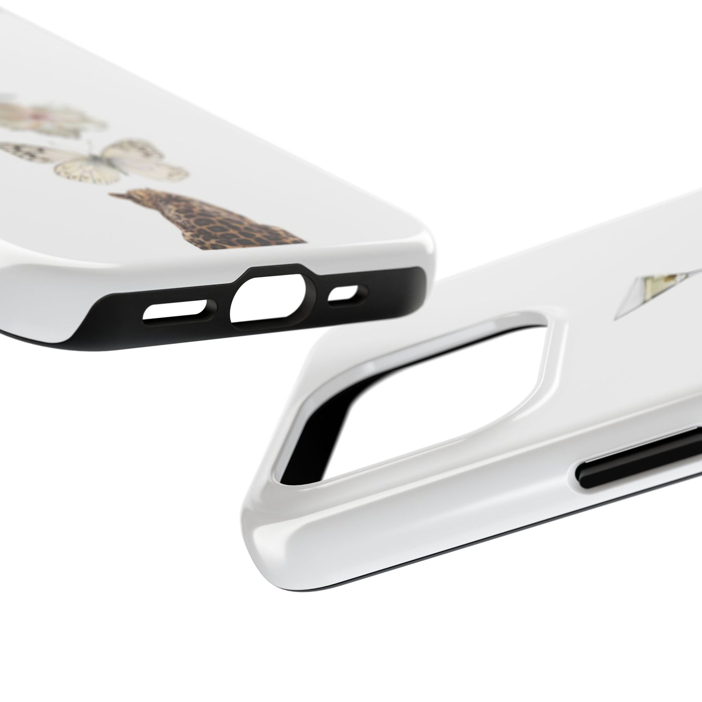 Elegant Nature-Inspired Tough Phone Case with Martini, Flower, Butterfly, and Leopard Design
