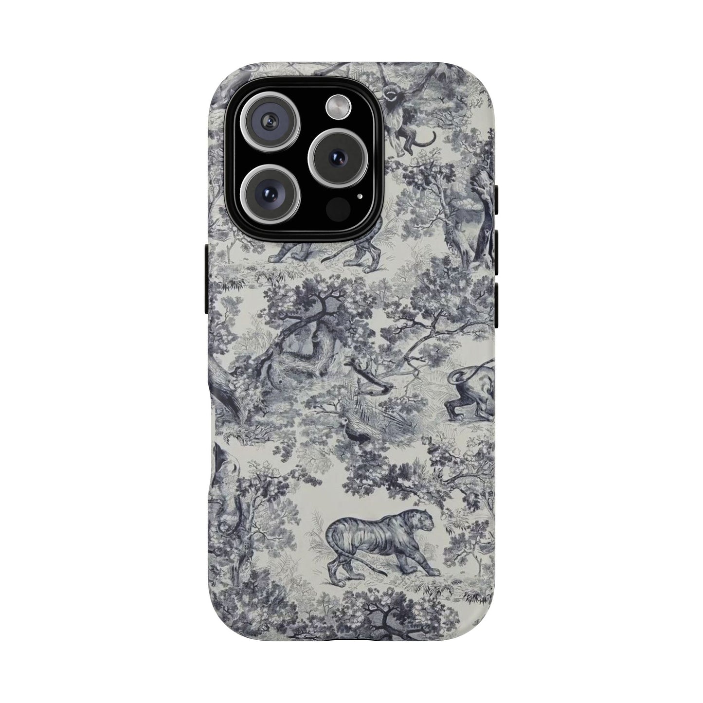 Toile Safari Phone Case — Vintage Tiger & Jungle Pattern Protective Tough Case