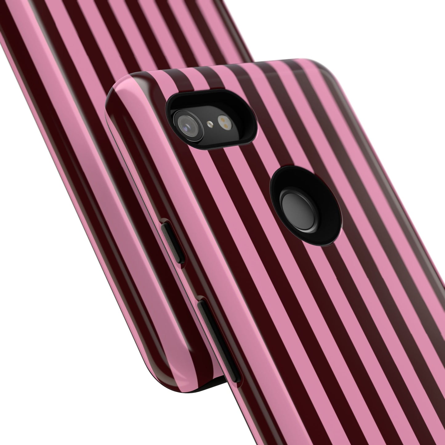 Striped Pink & Burgundy Tough Phone Case — Durable Vertical Stripe Protection