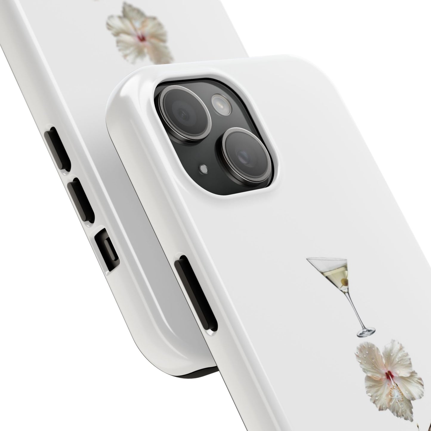 Elegant Nature-Inspired Tough Phone Case with Martini, Flower, Butterfly, and Leopard Design