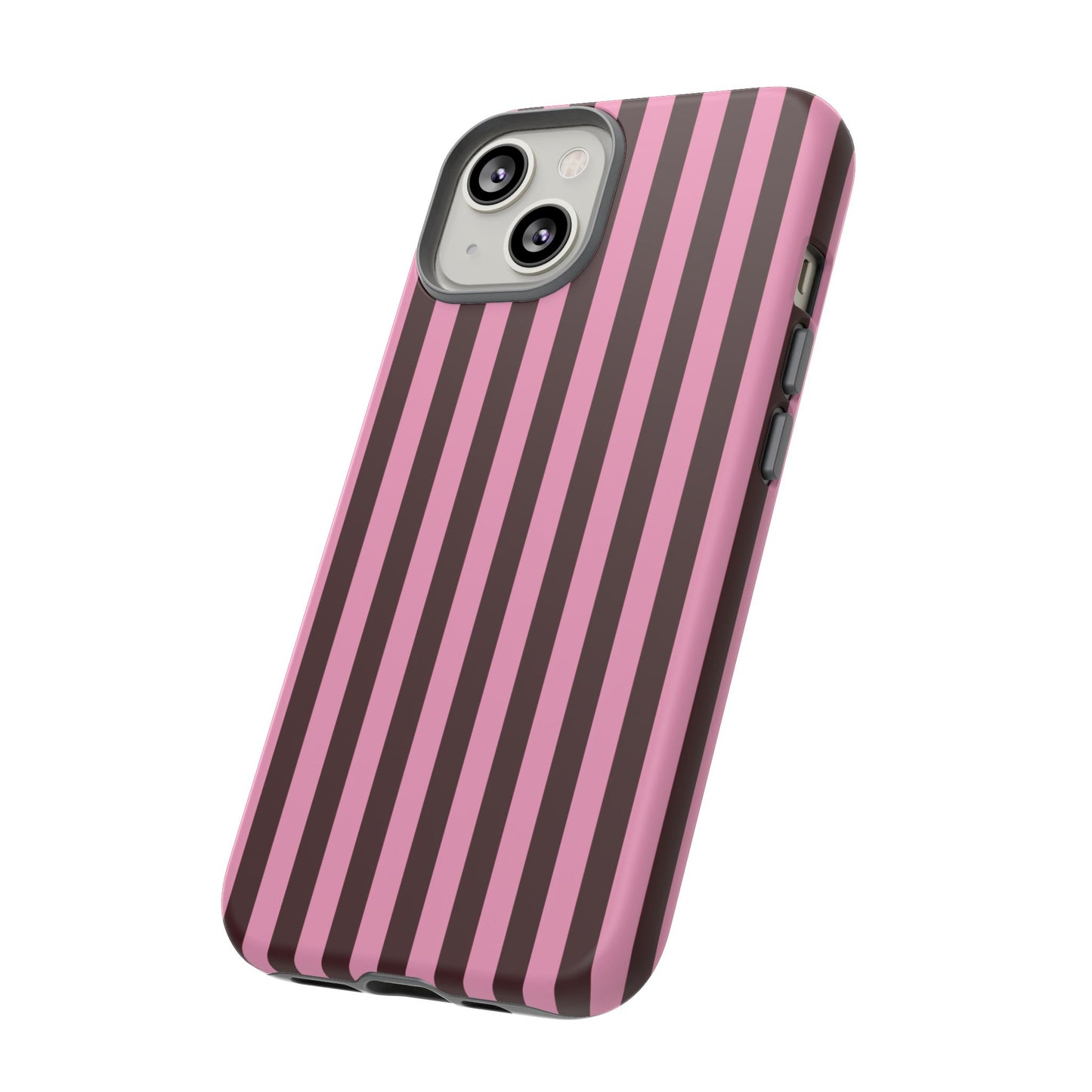 Striped Pink & Burgundy Tough Phone Case — Durable Vertical Stripe Protection