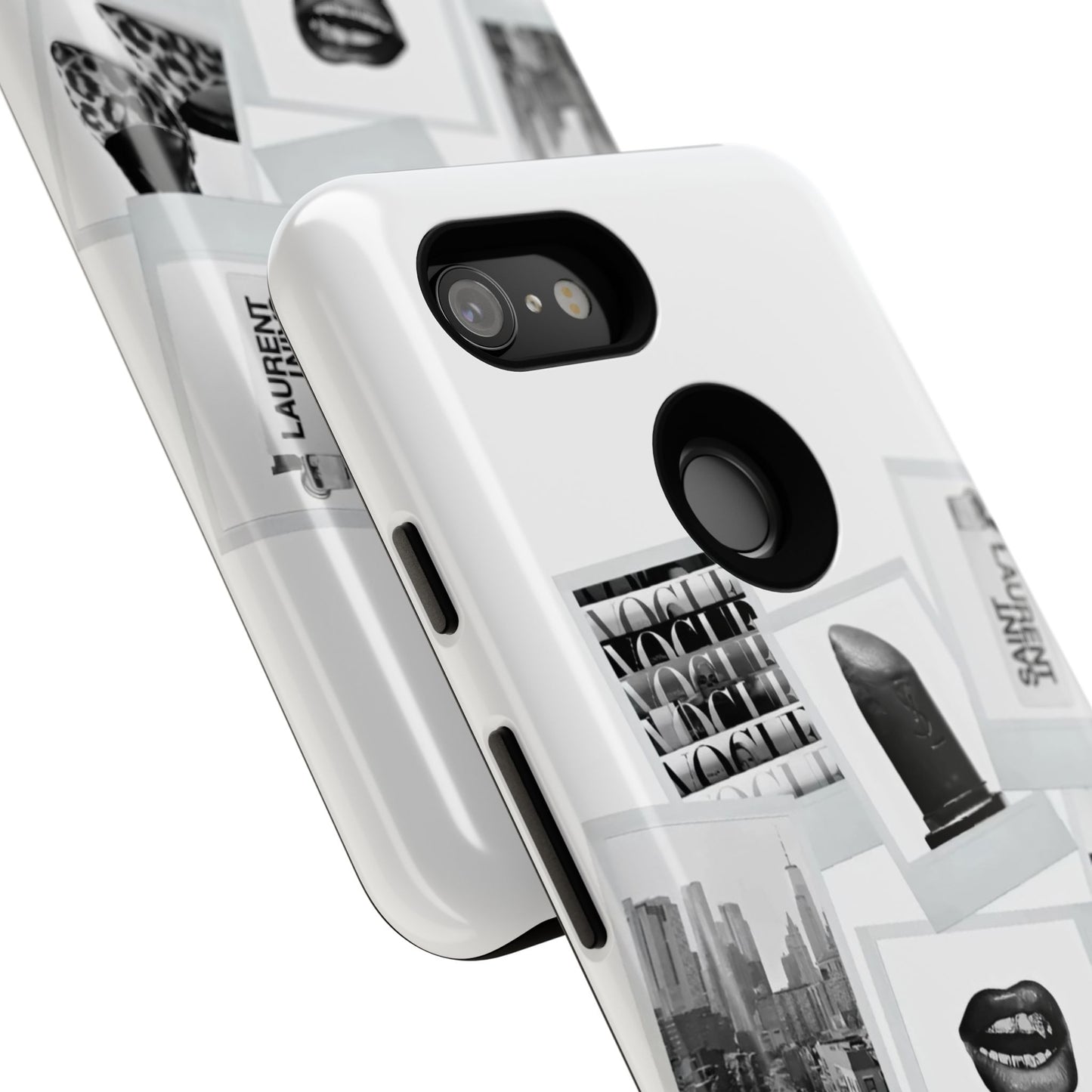 Phone Case — Black & White Polaroid Collage (City, Fashion, Lipstick)
