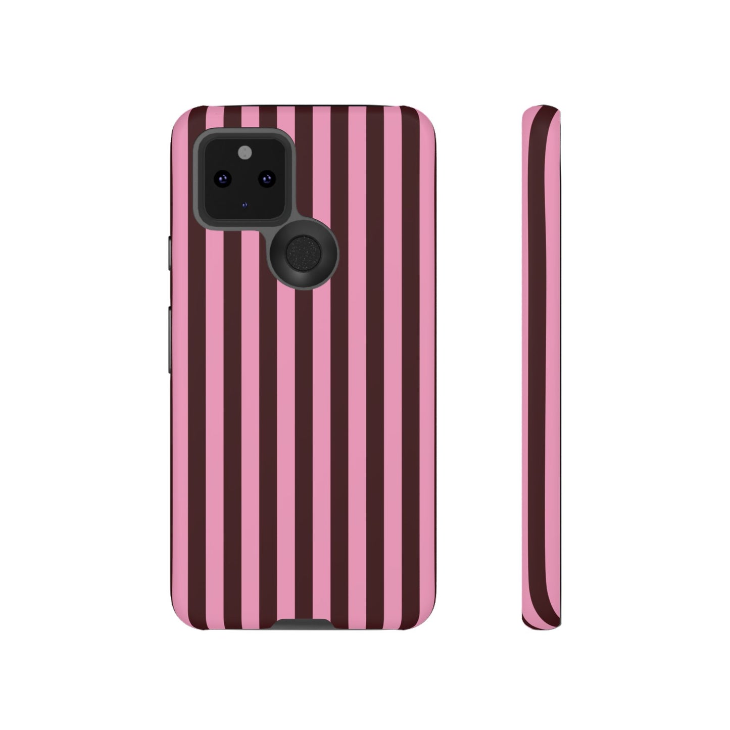 Striped Pink & Burgundy Tough Phone Case — Durable Vertical Stripe Protection