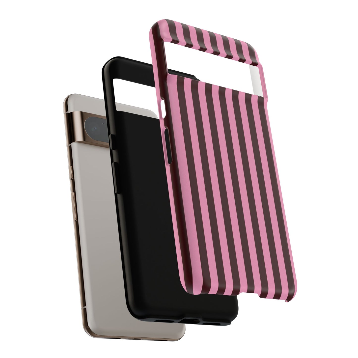 Striped Pink & Burgundy Tough Phone Case — Durable Vertical Stripe Protection