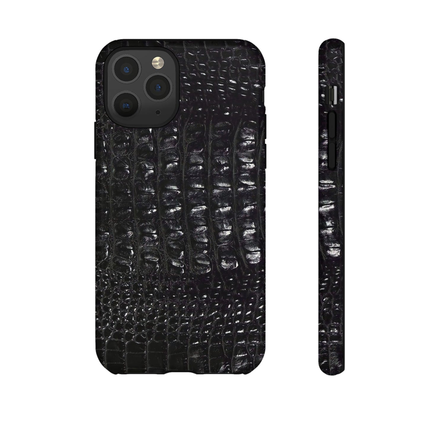 Black Croc Texture Tough Phone Case — Rugged Protective iPhone Cover