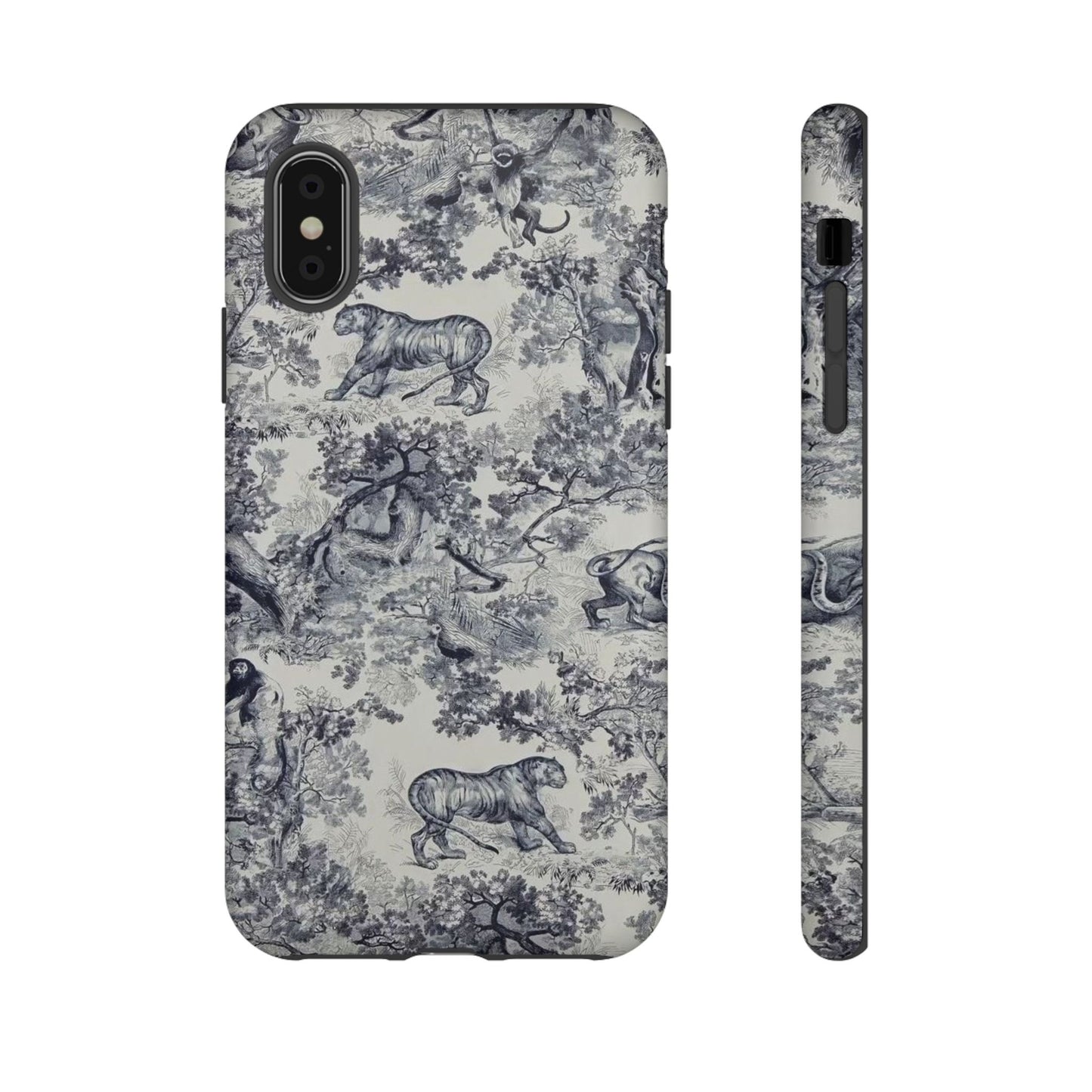 Toile Safari Phone Case — Vintage Tiger & Jungle Pattern Protective Tough Case