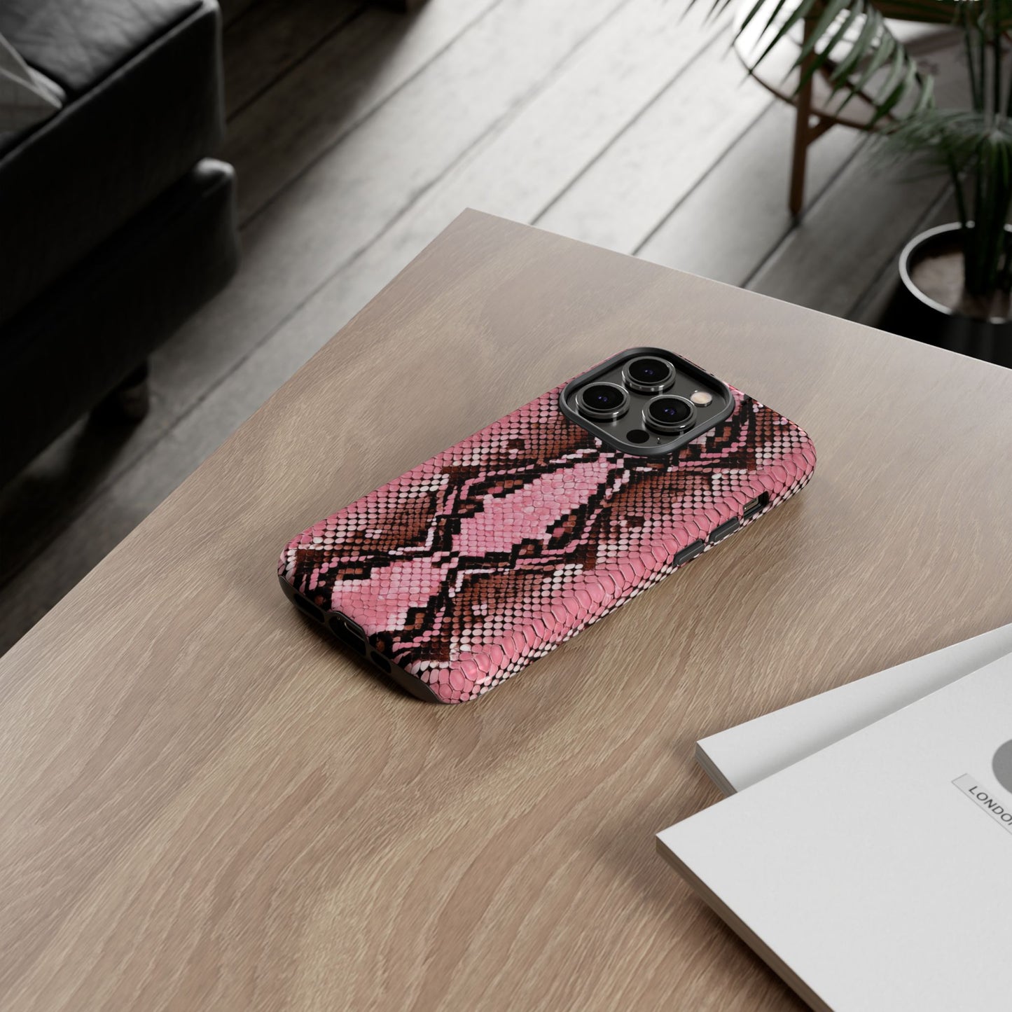 Pink Snake Skin Tough Phone Case — Protective Stylish iPhone Cover