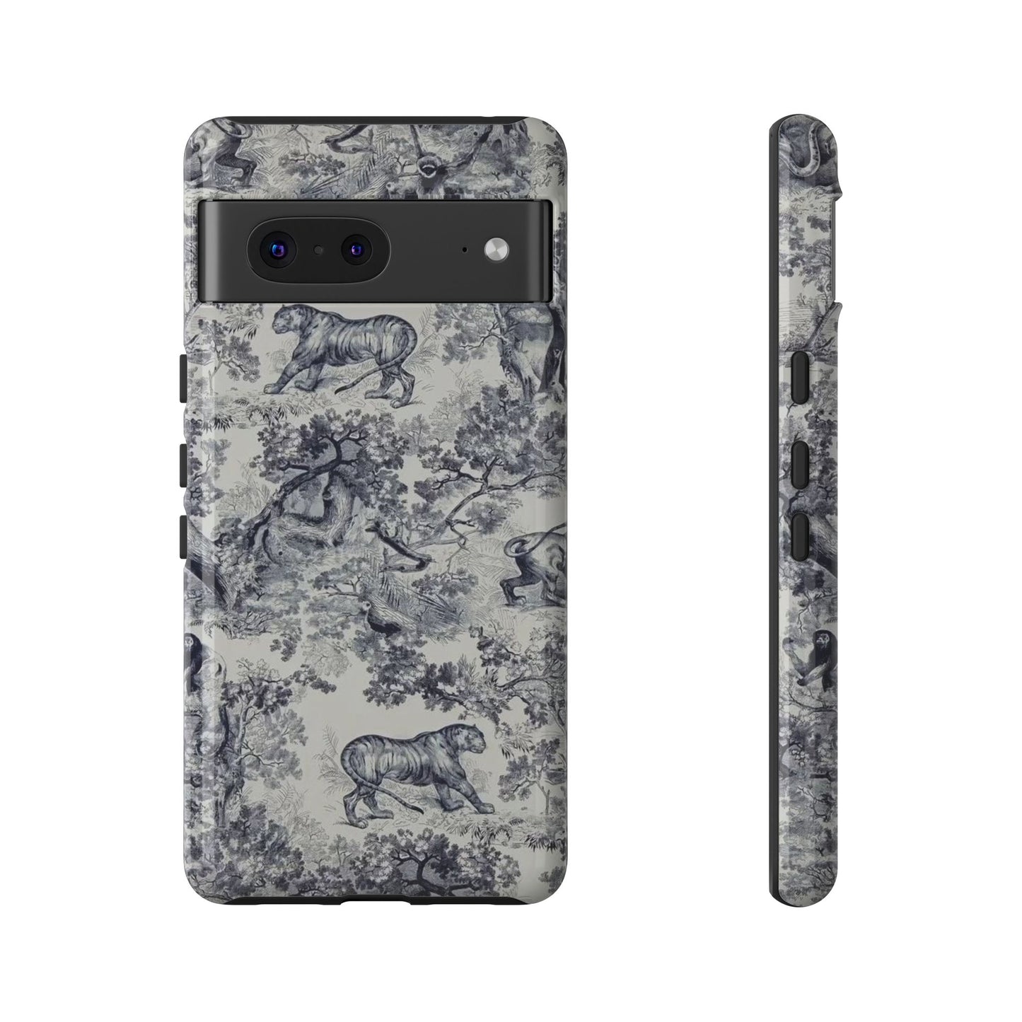Toile Safari Phone Case — Vintage Tiger & Jungle Pattern Protective Tough Case