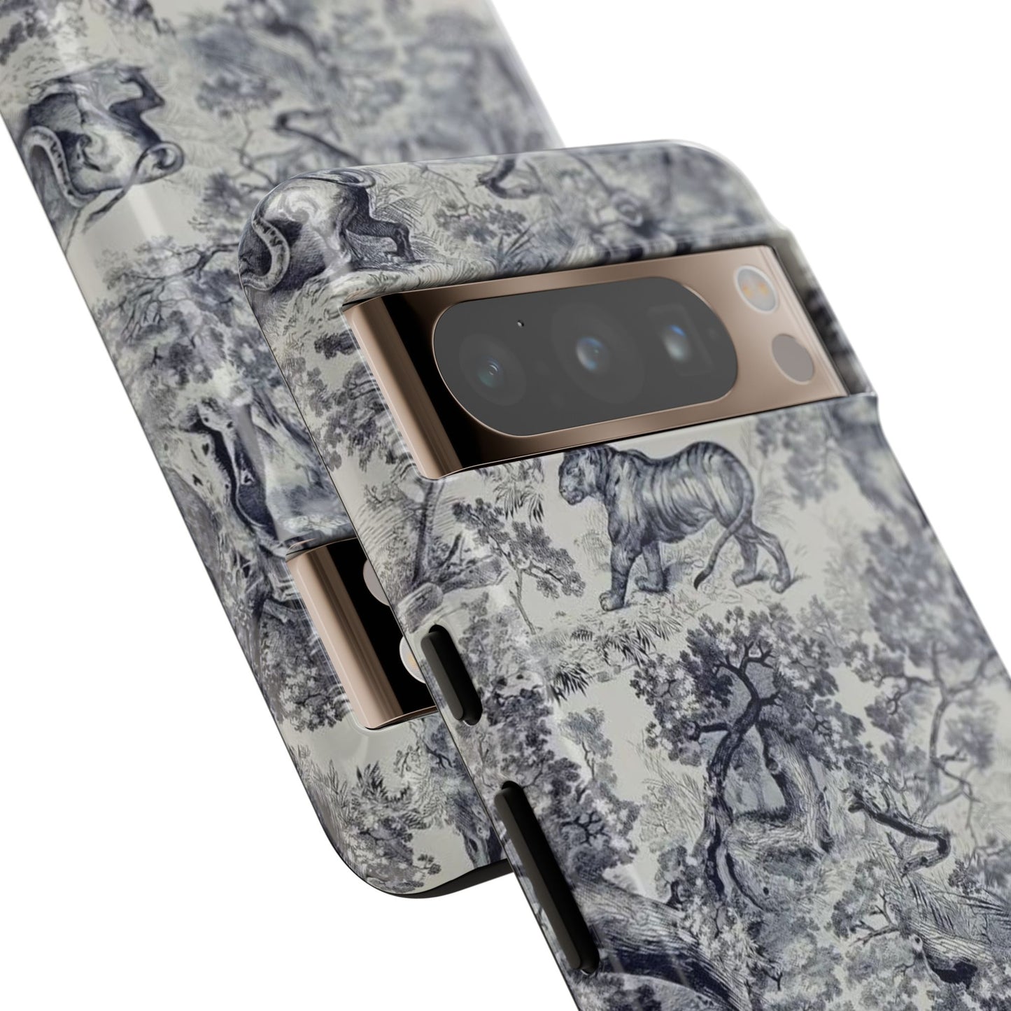 Toile Safari Phone Case — Vintage Tiger & Jungle Pattern Protective Tough Case