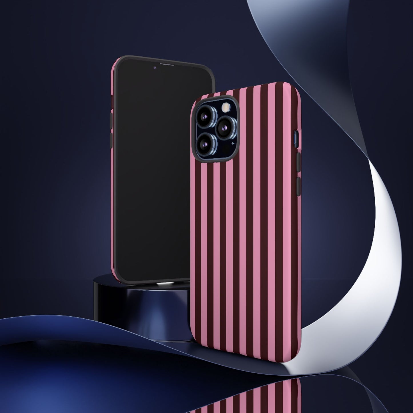 Striped Pink & Burgundy Tough Phone Case — Durable Vertical Stripe Protection